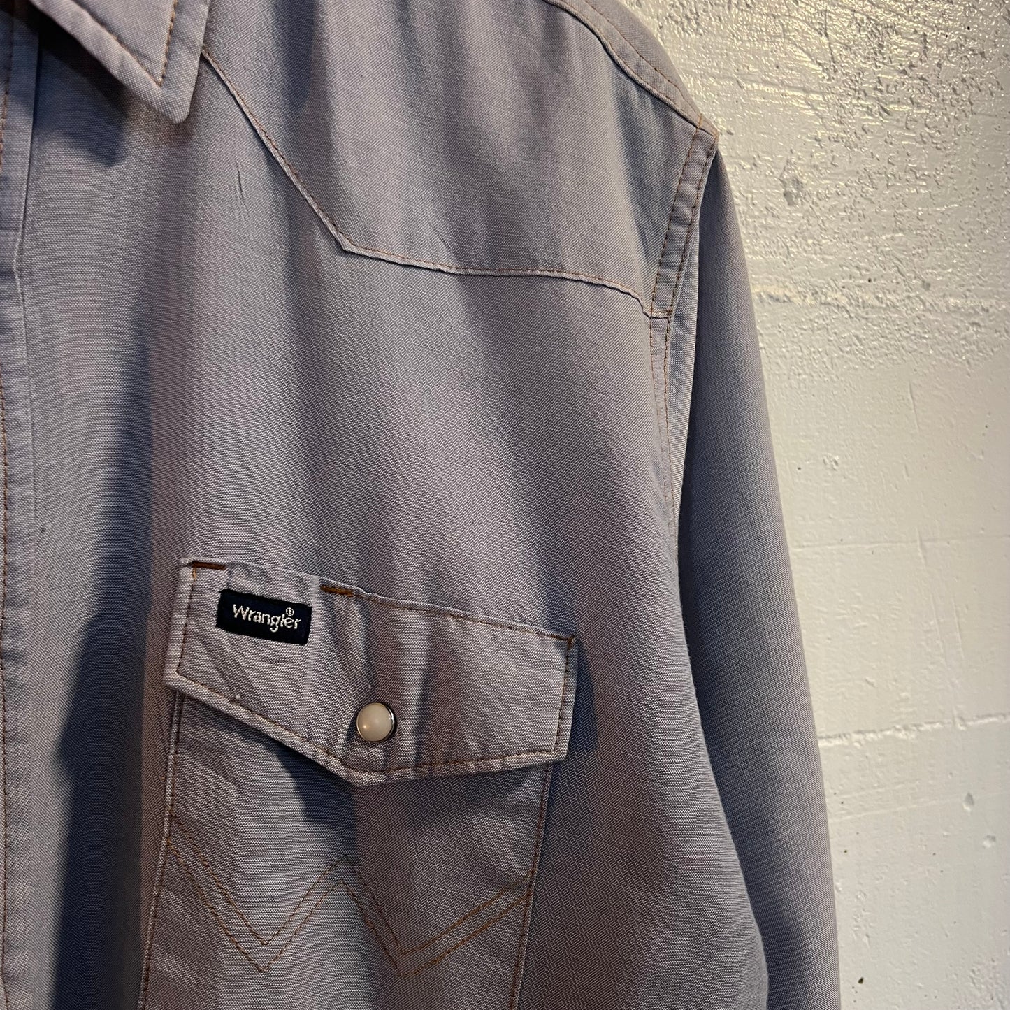 Vintage Wrangler Western Chambray Pearl Snap Shirt - Size X-Large (17) - Light Blue
