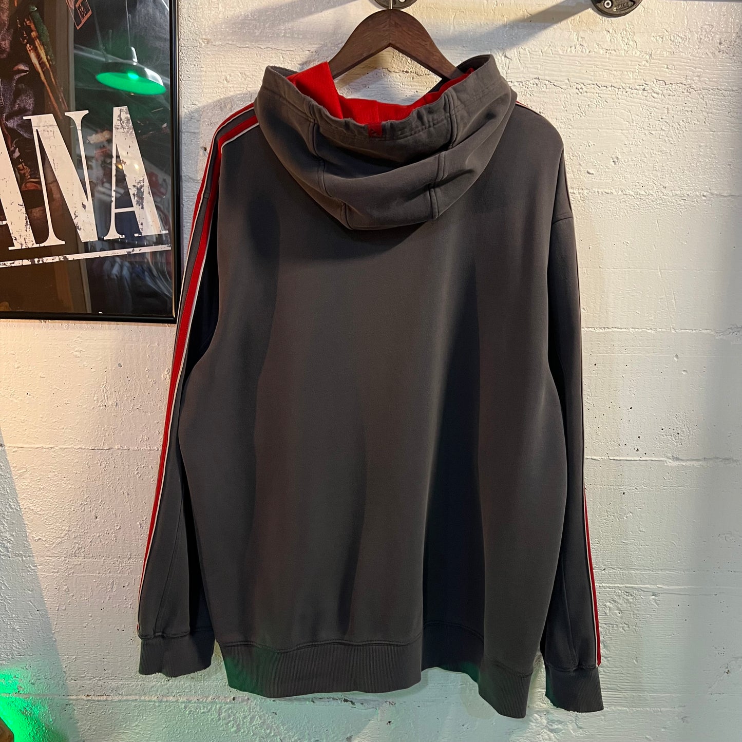 Vintage 2004 Adidas Center Three Stripe Logo Oversized Hoodie - Size XL - Red/Gray