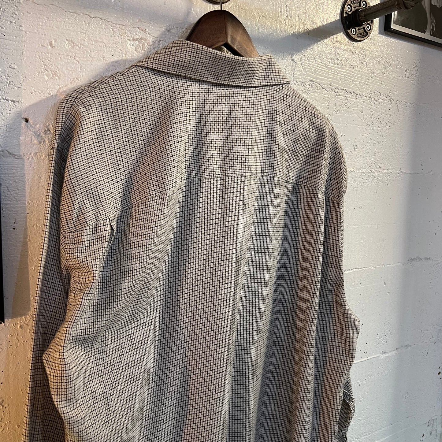 Vintage 90's Yves Saint Laurent Plaid Style Button Up Shirt - Size Large (16.5-32/33) - Off-White/Tan/Black