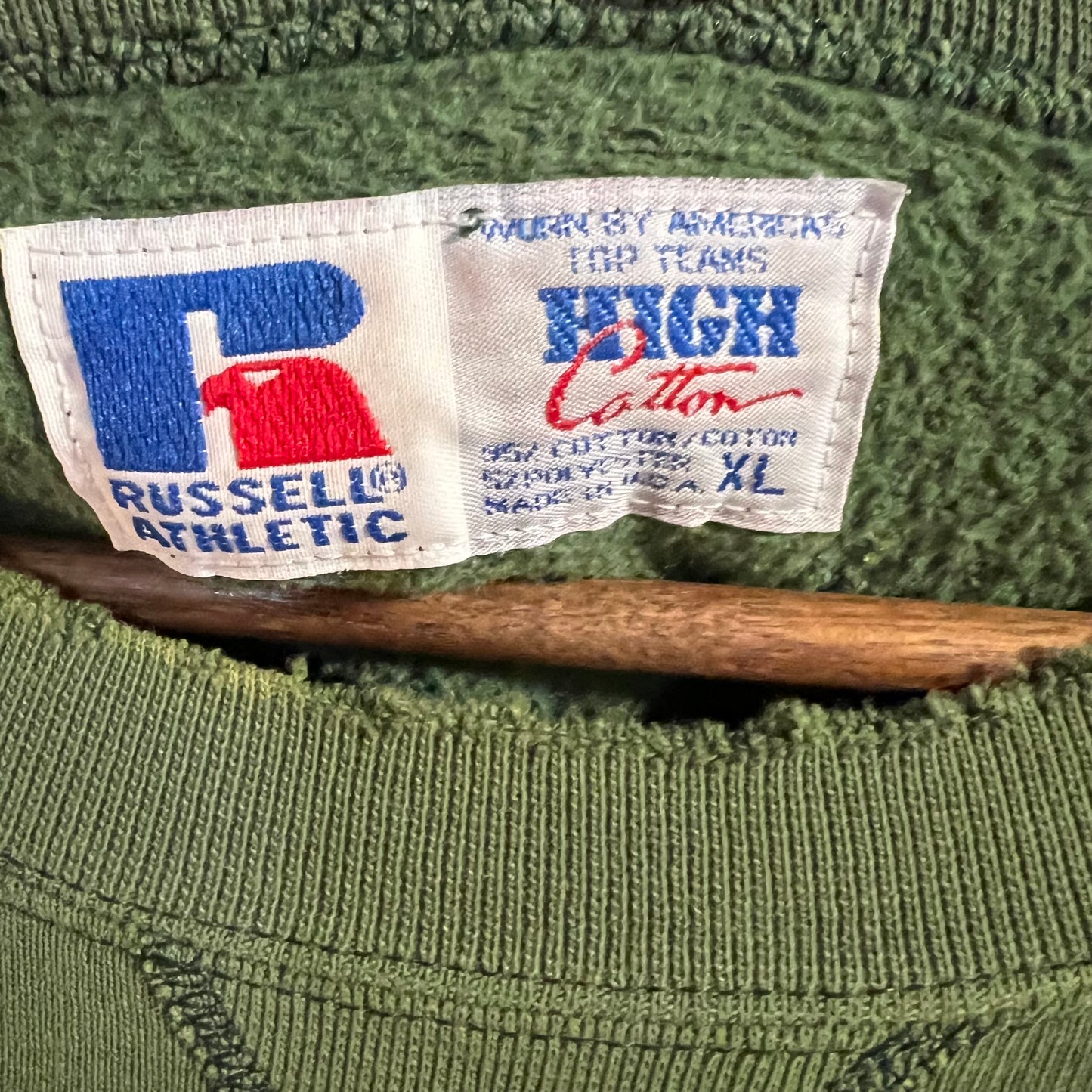 Vintage Distressed Russell Athletic High Cotton 'Illinois Wesleyan University' Collegiate Crewneck Sweatshirt - Size XL - Made In USA - Faded Green