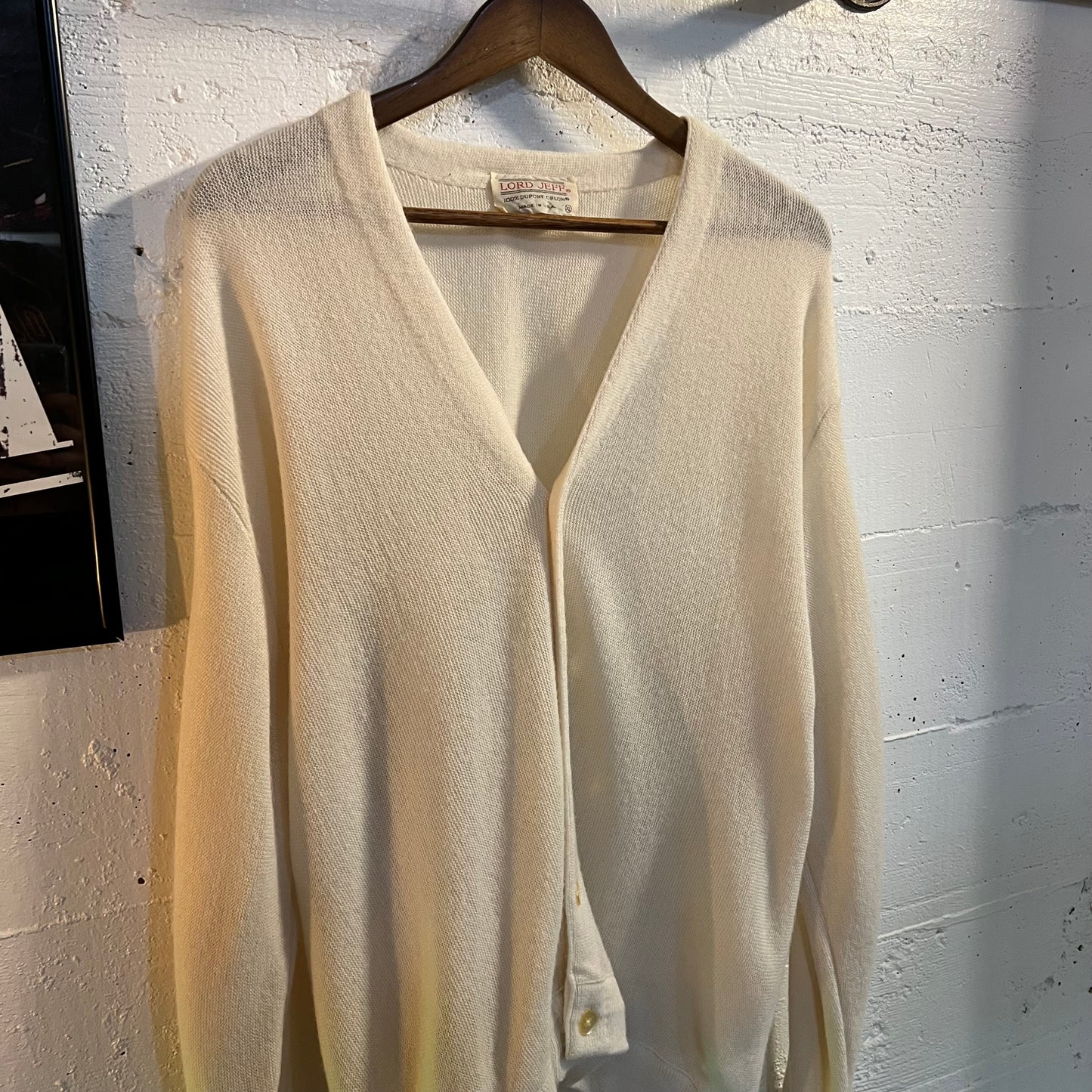 Vintage 60’s/70’s Lord Jeff 100% Acrylic Knitted Cardigan Sweater - Size XL - Made In USA - Cream