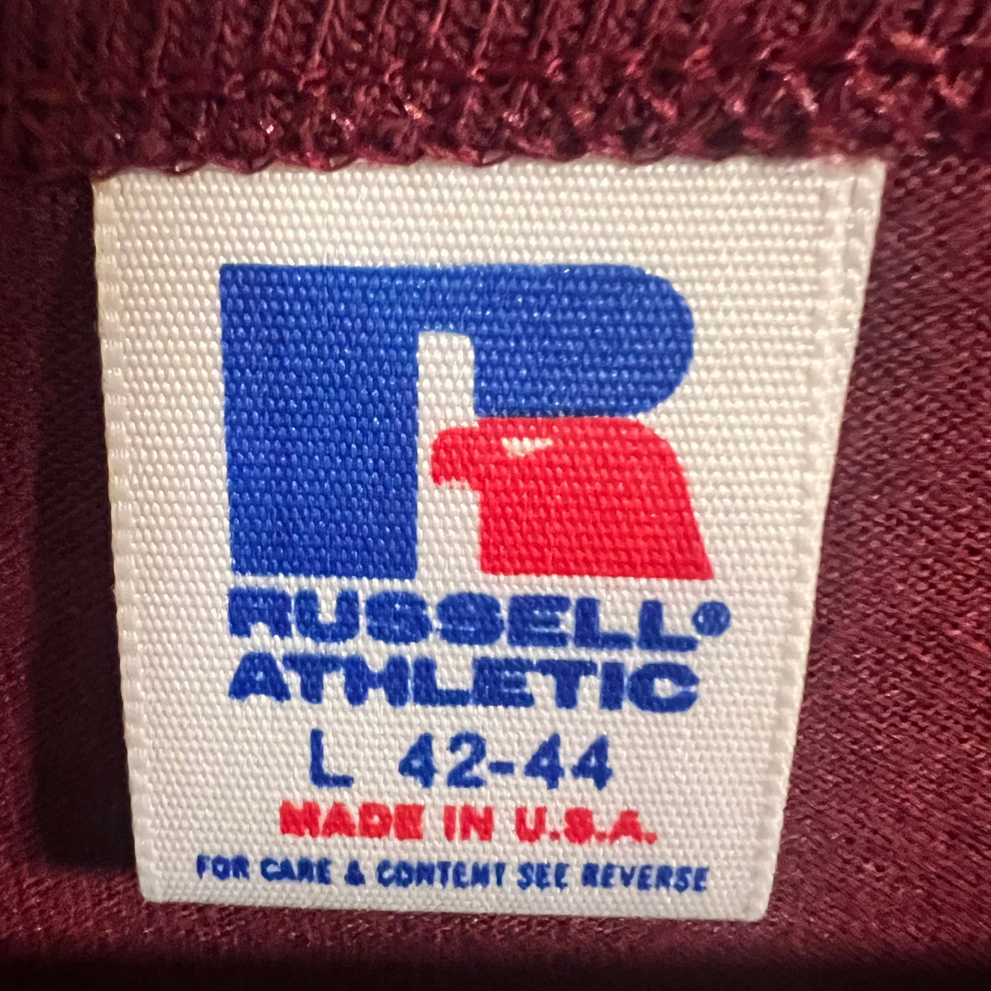 Vintage 80's Russell Athletic Felt 'Phi Theta Kappa' Graphic T-Shirt - Size Large - Made In USA - Maroon/White