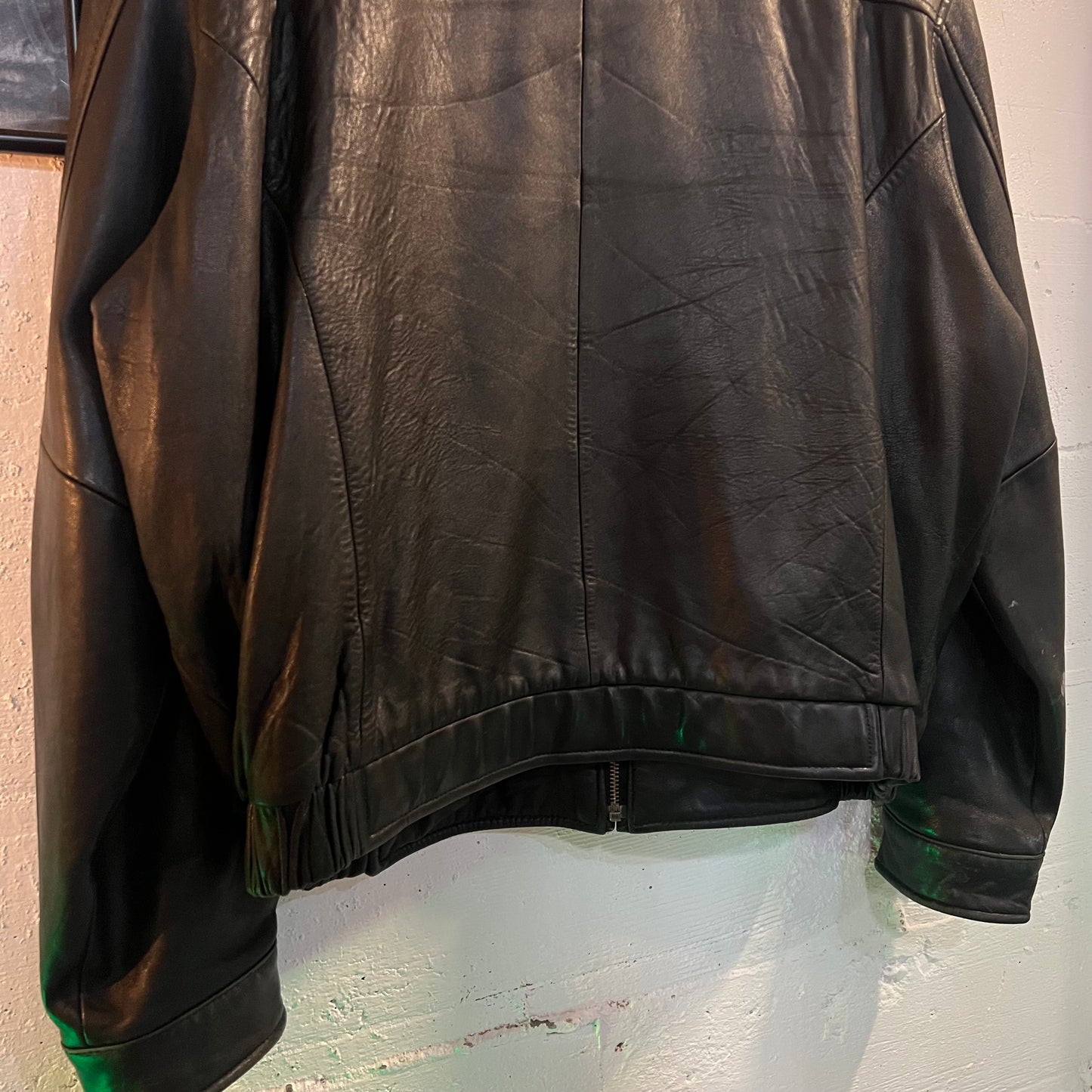 Vintage 90's Hathaway Black Leather Full Zip Bomber Jacket - Size XXL - 100% Leather
