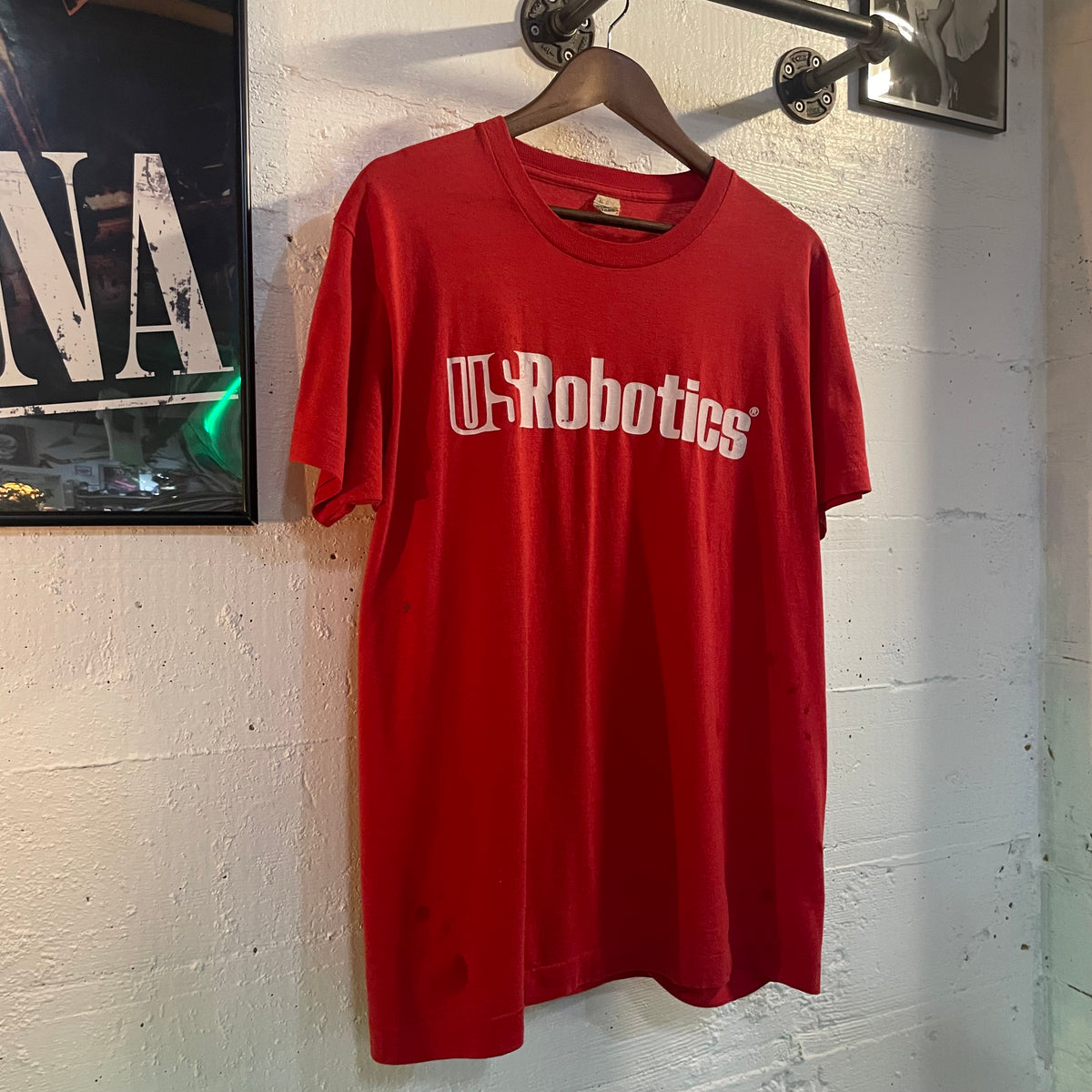 Vintage 1980’s Distressed US Robotics Screen Stars Single Stitch T-Shirt - Size XL - Made In USA - Red/White
