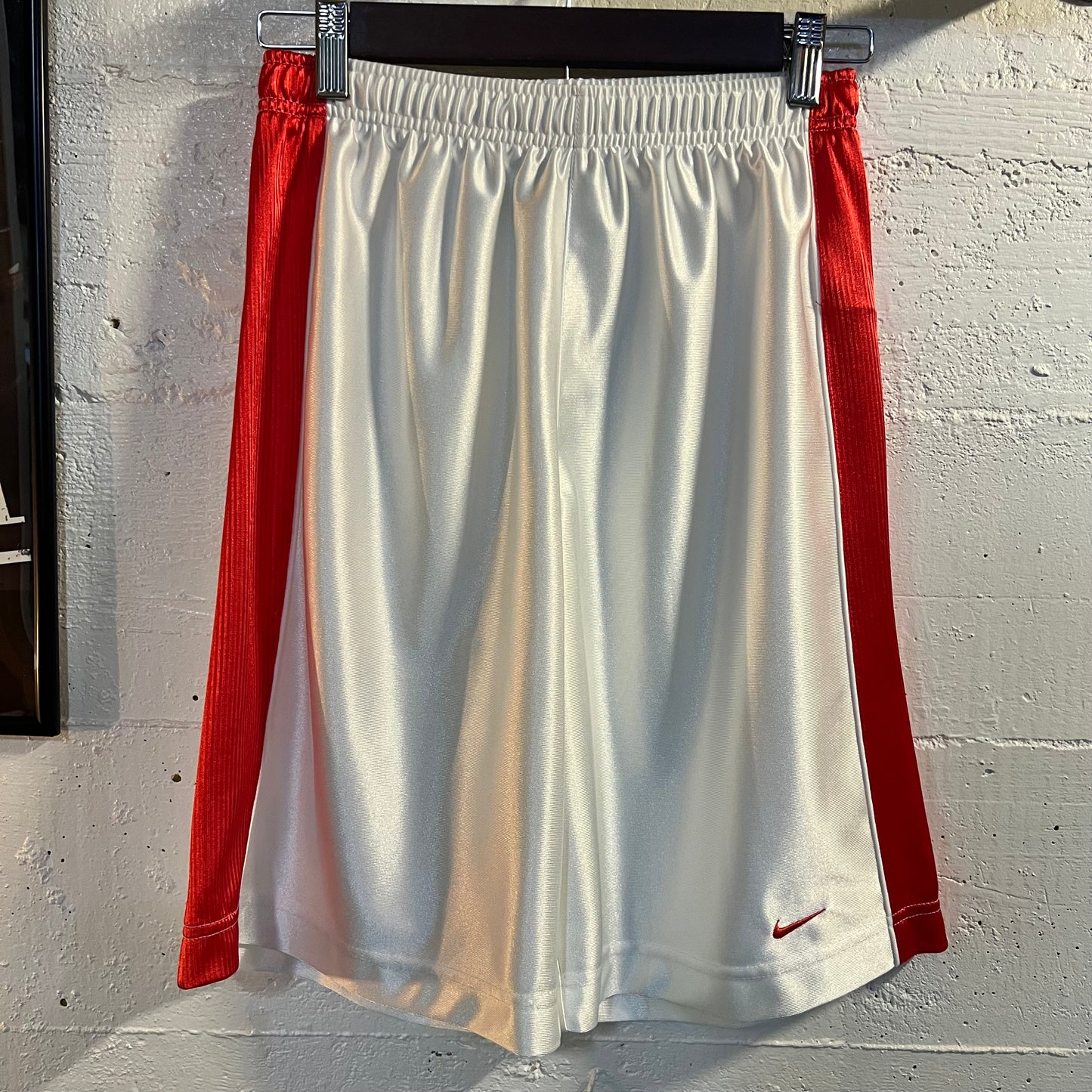 Vintage Y2K Nike Women's Mini Swoosh Basketball Shorts - Size 14 (24"-28" Waist) - White/Infrared