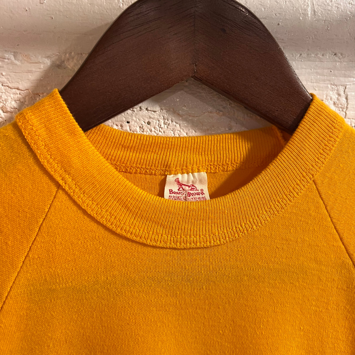 True Vintage 1970's Buster Brown 50/50 Blend Raglan Sleeve Baby Tee - Size XS - Golden/Yellow - Made In USA