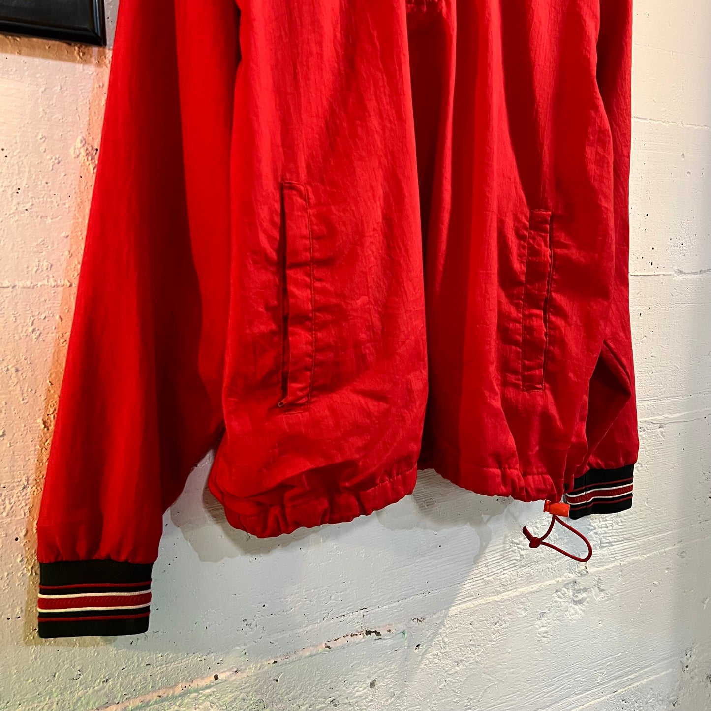Vintage Distressed 90s Champion 1/4 Zip Up Windbreaker Jacket - Size Medium - Red/Black