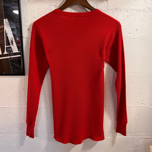 Vintage 80's JCPenney Waffle Knit Long Sleeve Thermal Shirt - Size Youth XL - Made In USA - Cotton/Poly Blend - Red