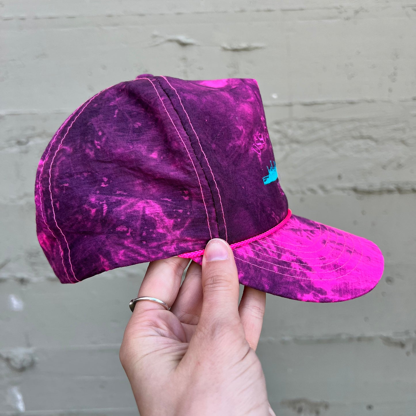 Vintage 90's USS-Cape Cod Embroidered Neon Tie Dye Nylon Snapback Hat - O/S - Pink/Turquoise