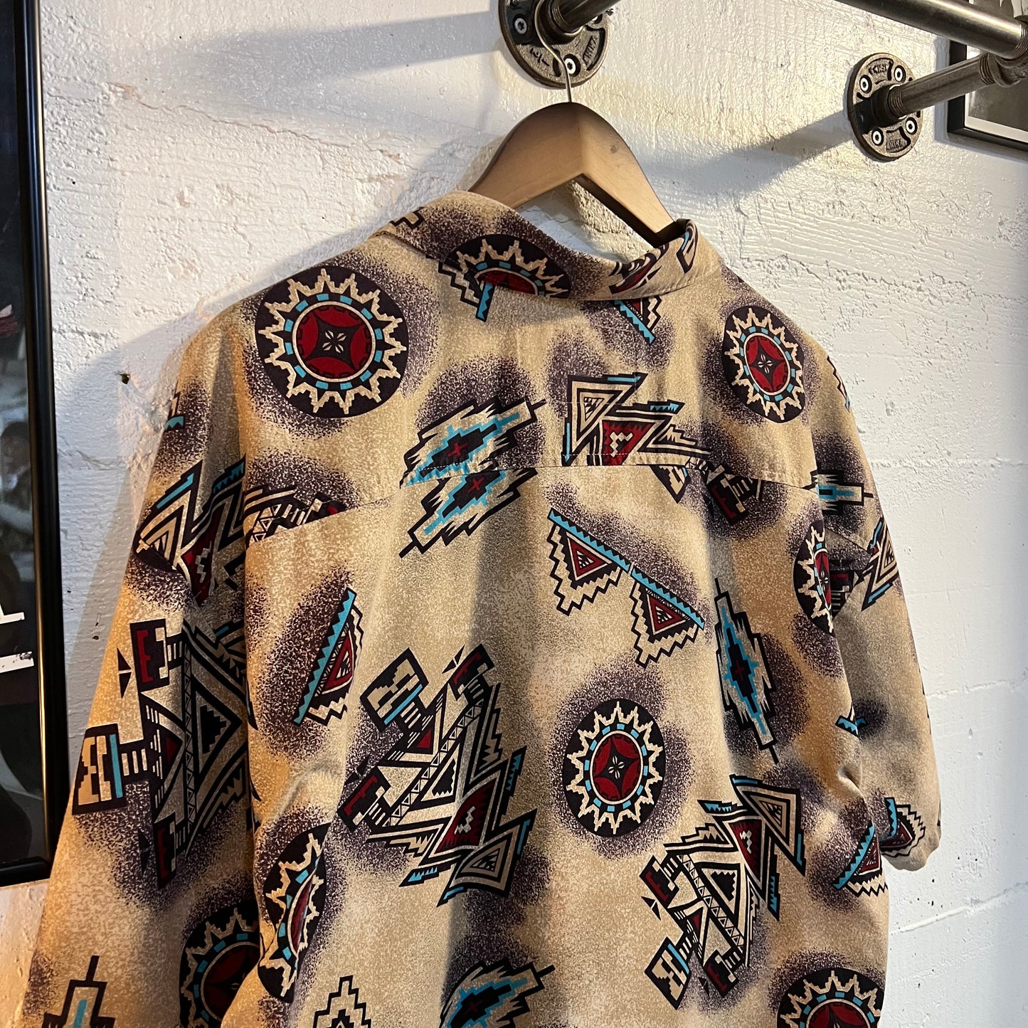 Vintage Frank Southwestern Print Shirt - Size Large - Made In USA - Tan/Earth Tones/Multicolor