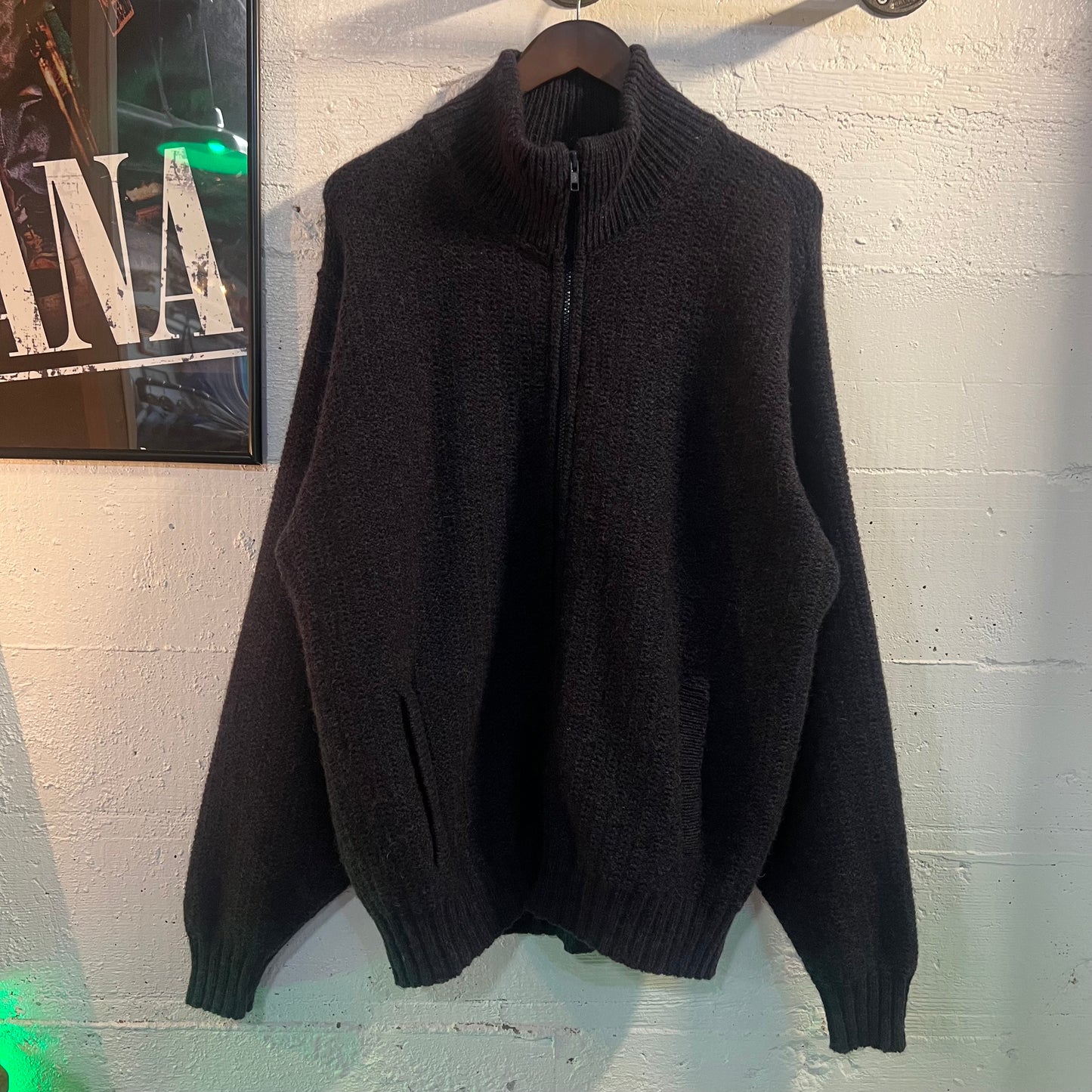 Vintage L.L.Bean 100% Marled Wool Zip-Up Knitted Sweater - Size Large - Made In USA - Blue/Purple/Multi
