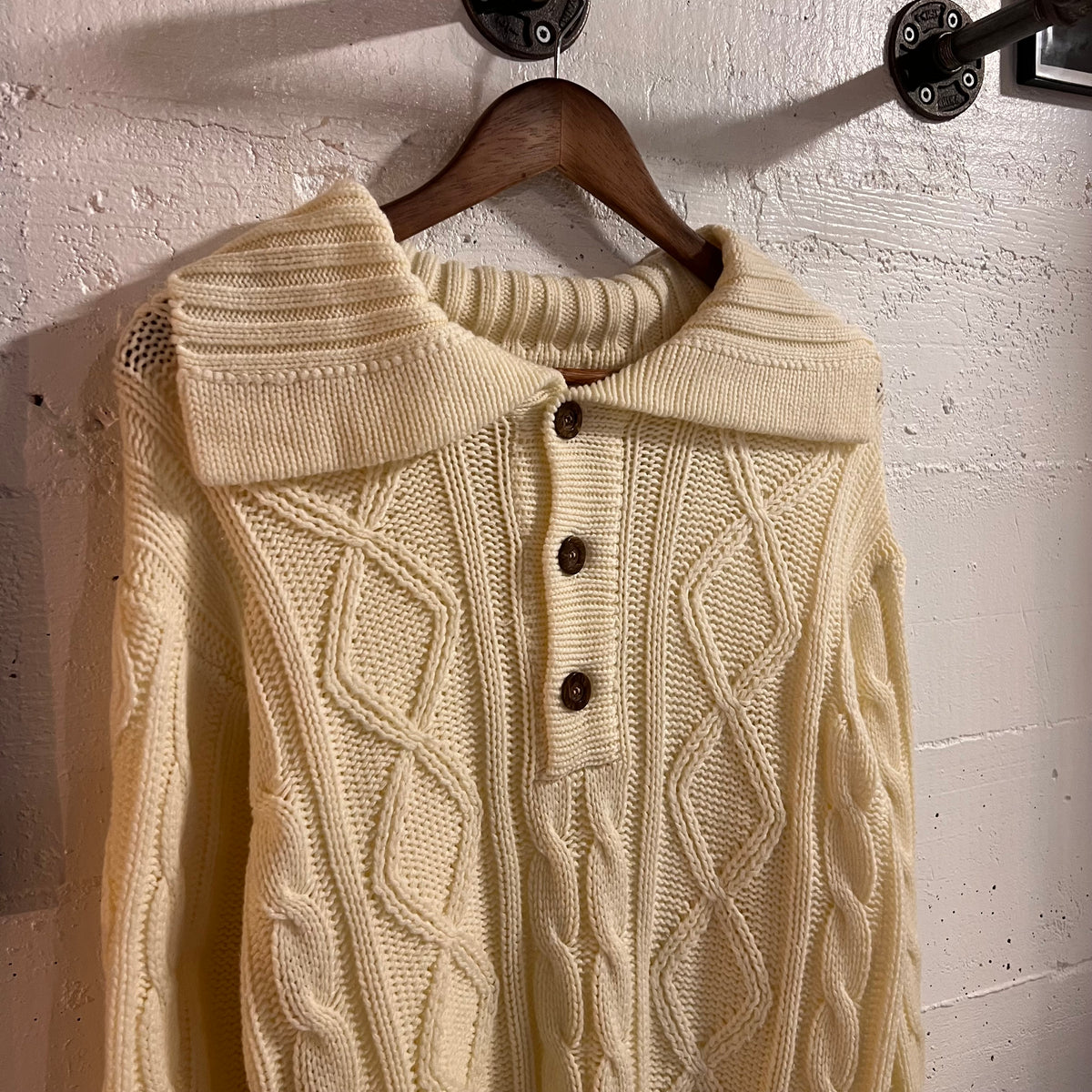 Vintage 70’s Sears Kings Road Fisherman’s Cable Knit Pullover Knitted Sweater - Size Medium - Cream