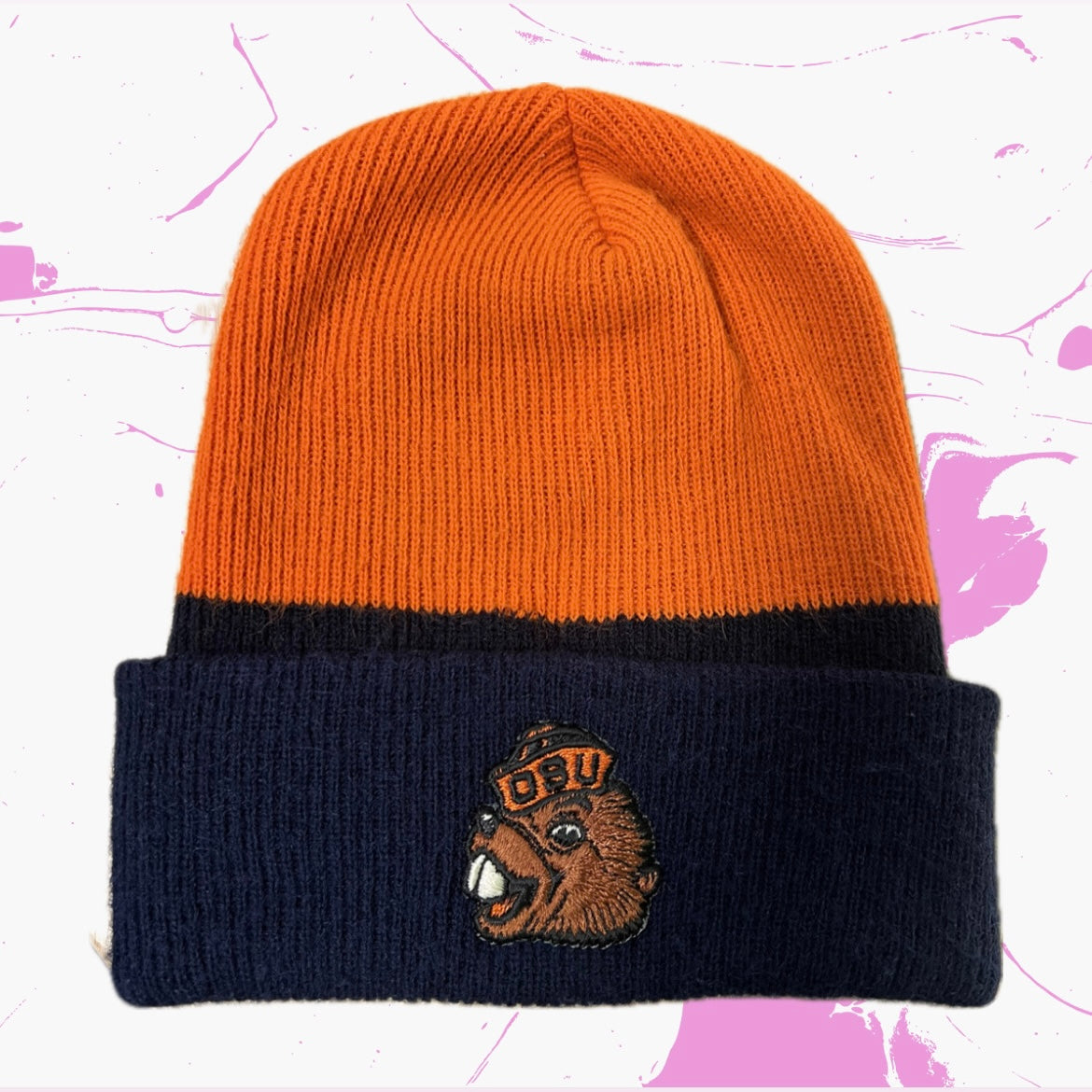 Vintage Oregon State University Beavers Embroidered Beanie - Size O/S - Made In USA - Orange/Navy