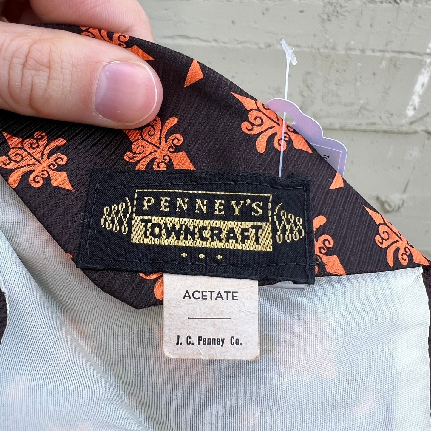 True Vintage 1950's Penney's Towncraft Slim Necktie - Brown/Orange - Made In USA