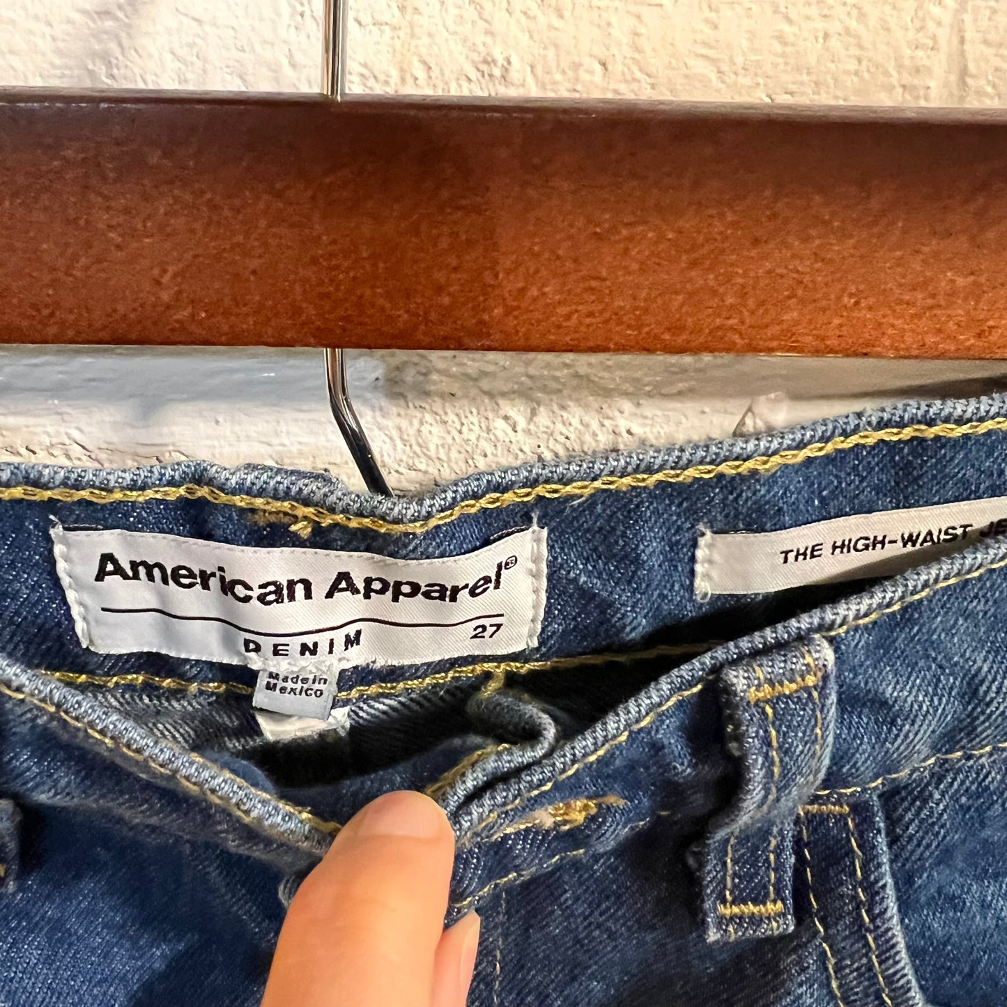 American Apparel High Waisted Denim Cutoff Shorts - Size 27 - Medium Dark Wash