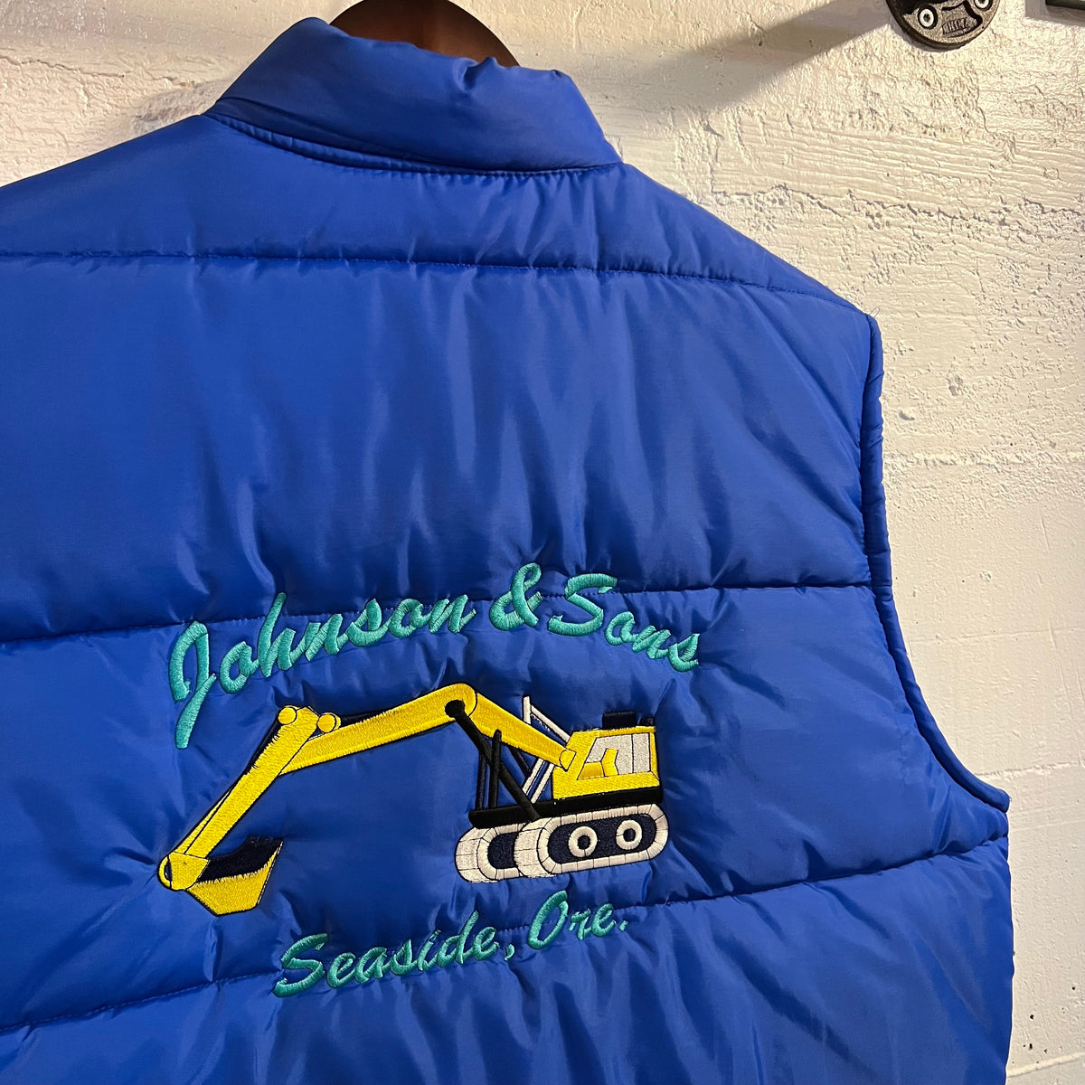 Vintage 80’s King Louie Pro Fit Embroidered Satin Bomber Snap Button Vest - Size XL - Made In USA - Blue/Multi