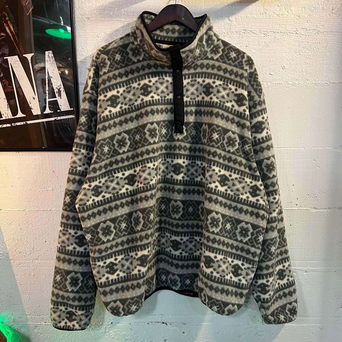 Vintage 90's L.L. Bean Pullover Norwegian Snap Fleece Jacket - Size XXL - Made In USA - Grey/White/Black