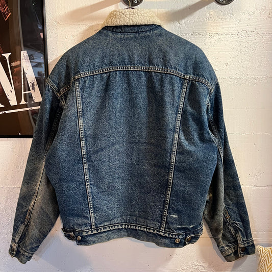 Vintage Distressed 90's Levi's Sherpa Lined Denim Type III Trucker Jacket - Size M - Made In USA - Factory 527 - Faded Indigo Denim