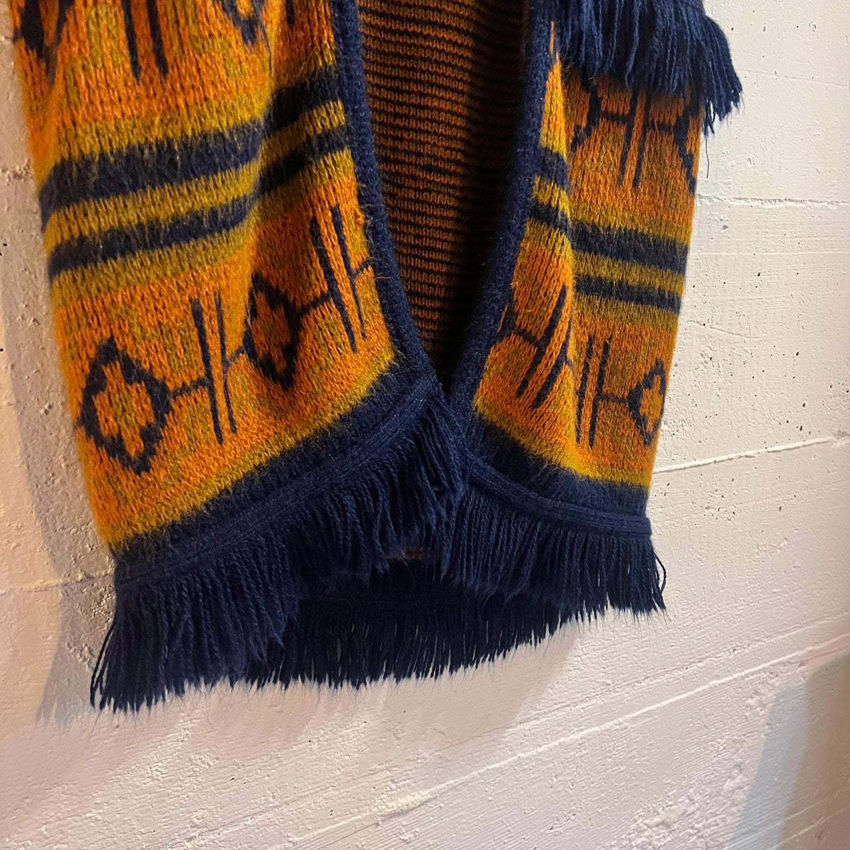 Vintage 70’s Sears Student Southwestern Serape Sweater Vest - Size Youth Large - Made In USA - Orange/Mustard/Navy