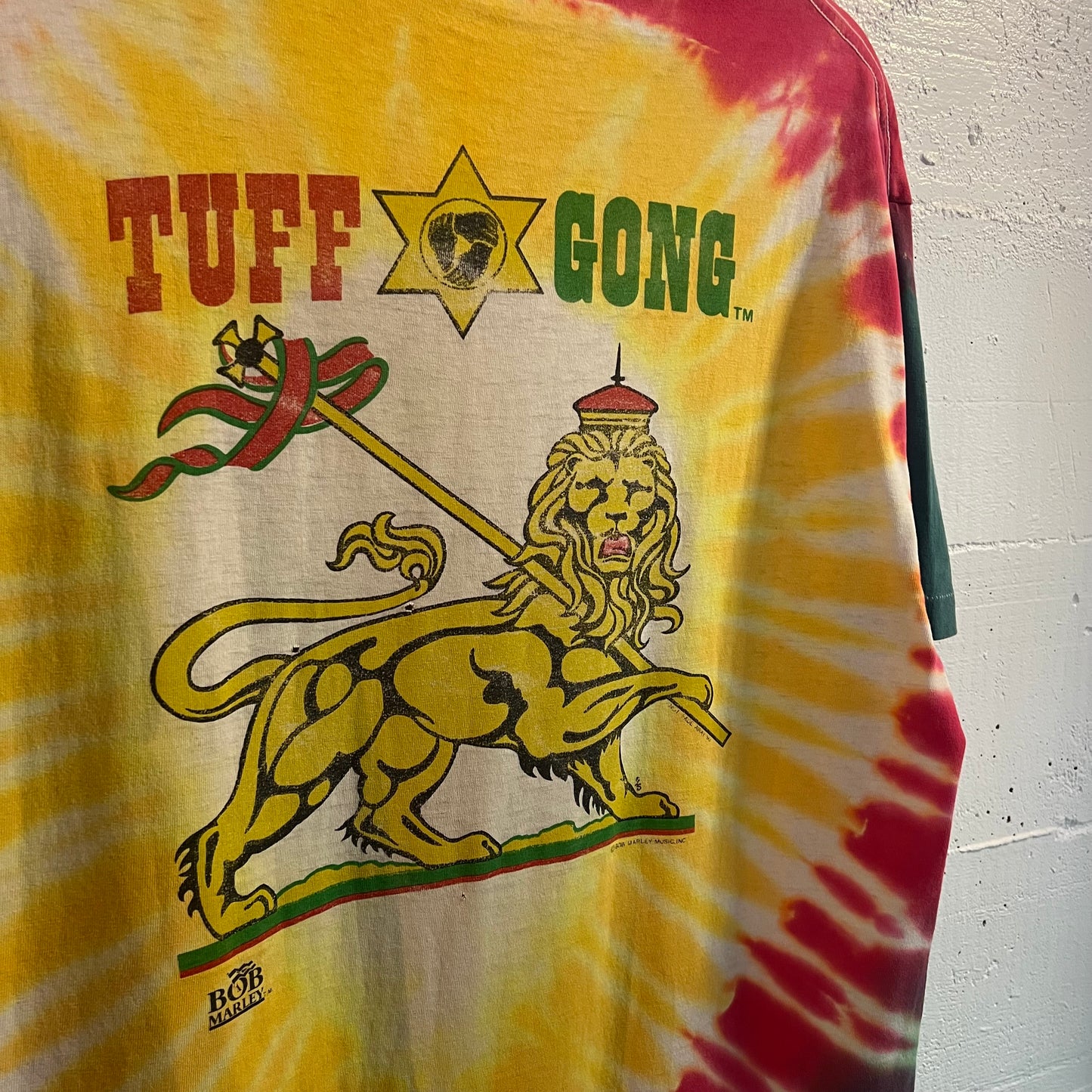 Vintage 90's Bob Marley Tuff Gong Single Stitch Tie Dye Rap T-Shirt - Size XL - Made In USA - Red/Green/Yellow-