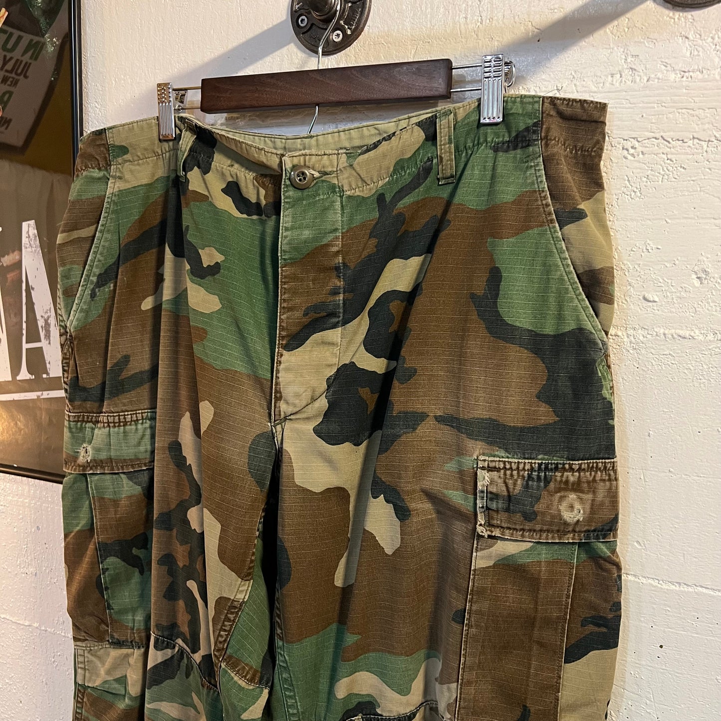 Vintage 80's U.S. Army Woodland Camo Combat Hot Weather Pants - Size Large (35") - Made In USA