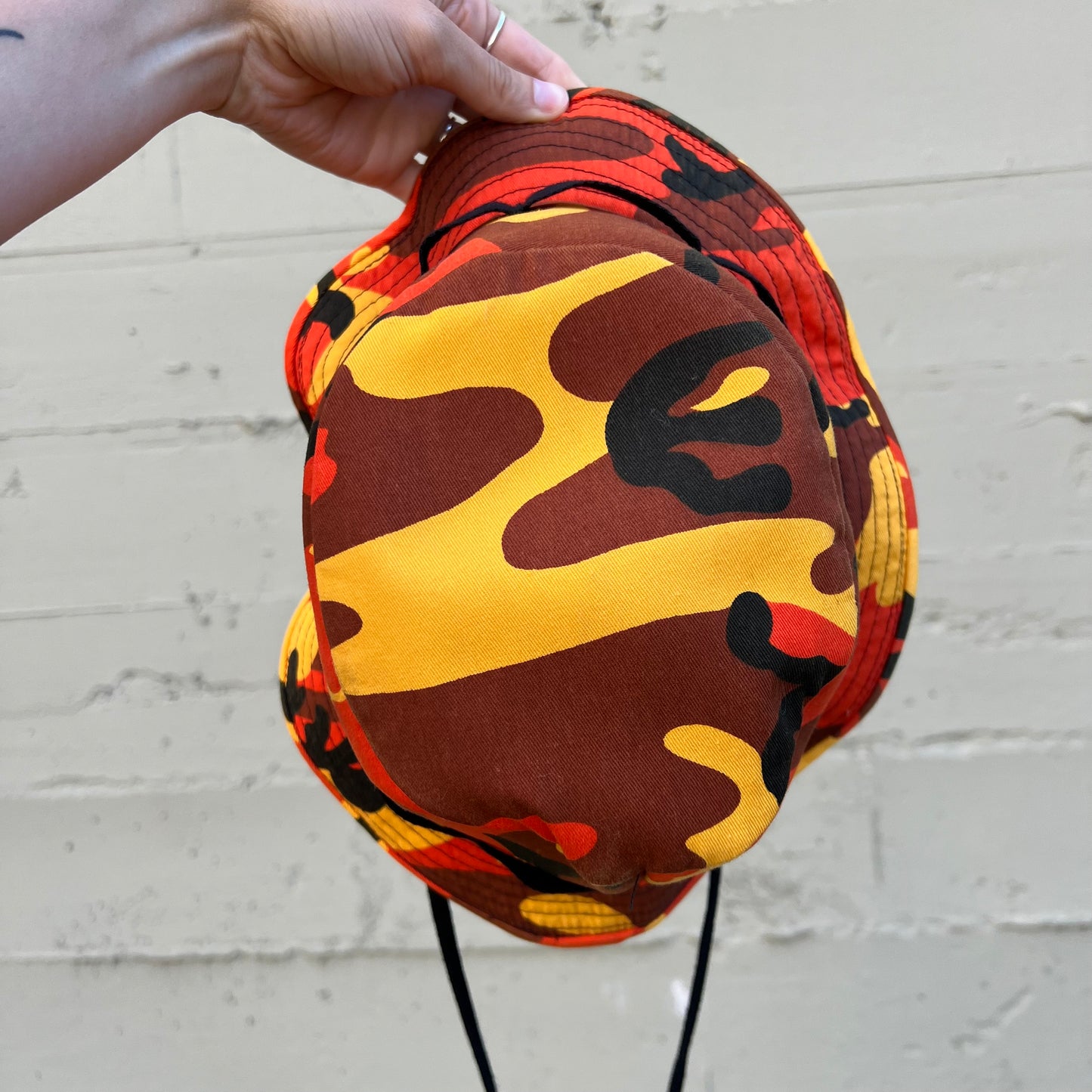 Y2K Blaze Orange Camo Mil-Type-J Jungle Boonie Hat - Size Large - Orange