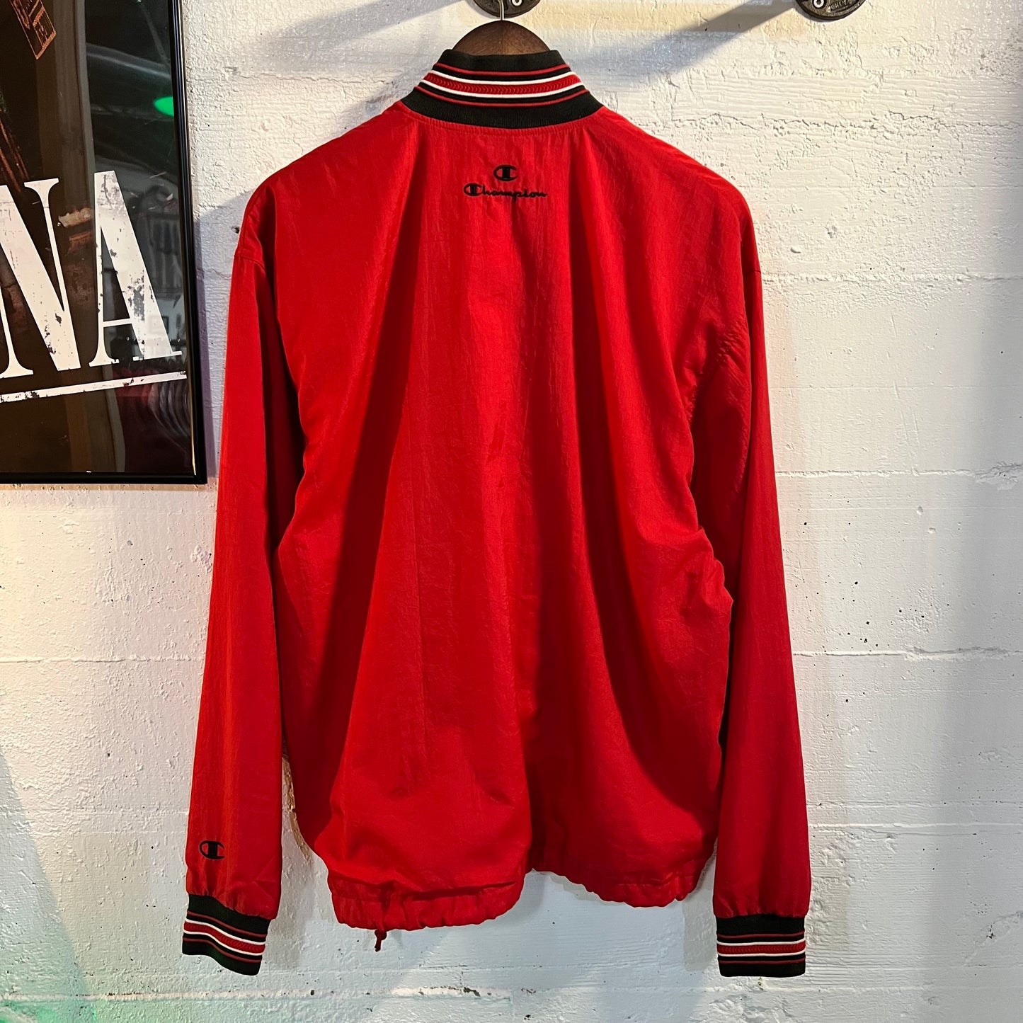 Vintage Distressed 90s Champion 1/4 Zip Up Windbreaker Jacket - Size Medium - Red/Black