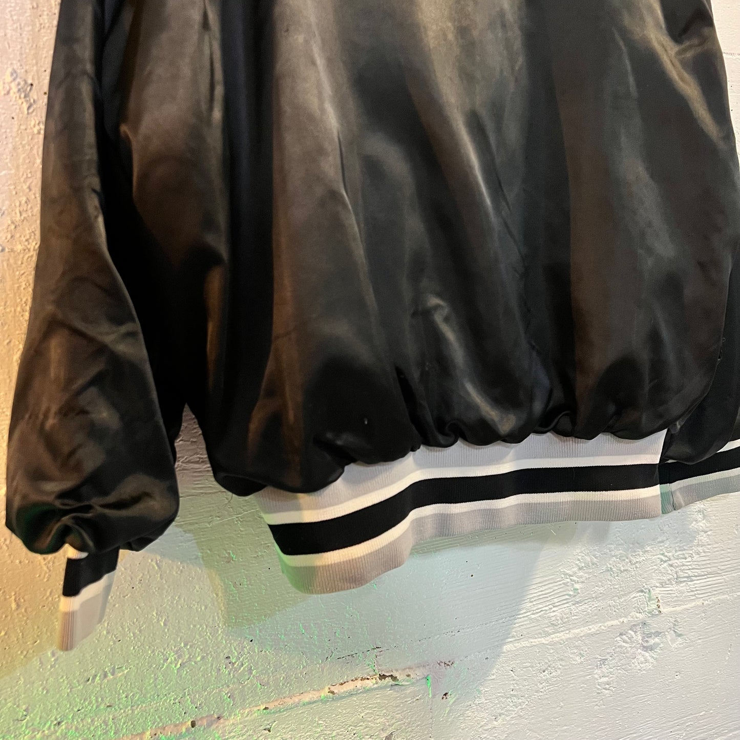 Vintage Win Wear Nylon Bomber Varsity Jacket - Size XL - Made In USA - Black/Gray/White