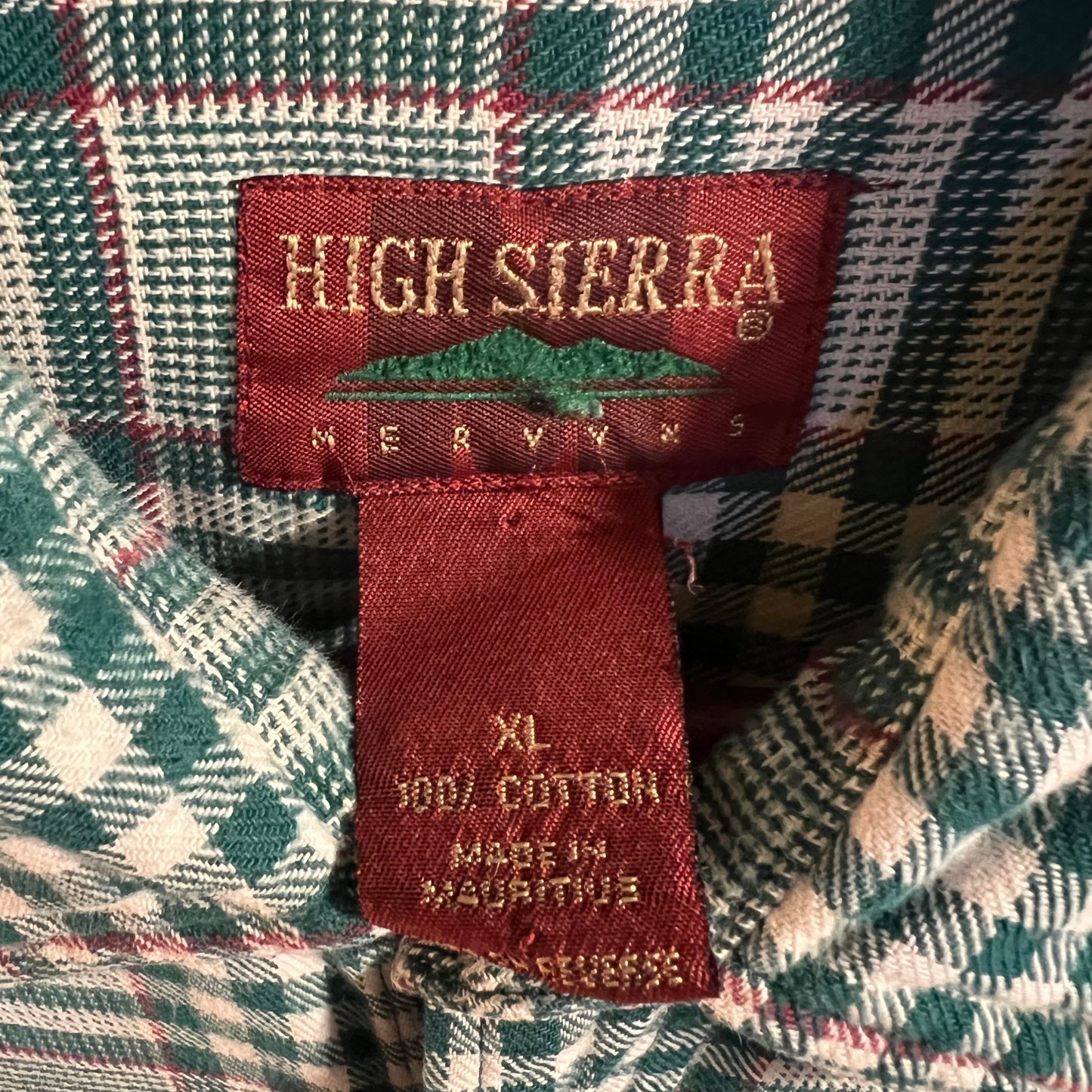 Vintage 90's High Sierra Cotton Plaid Flannel Shirt - Size XL - Green/White/Red