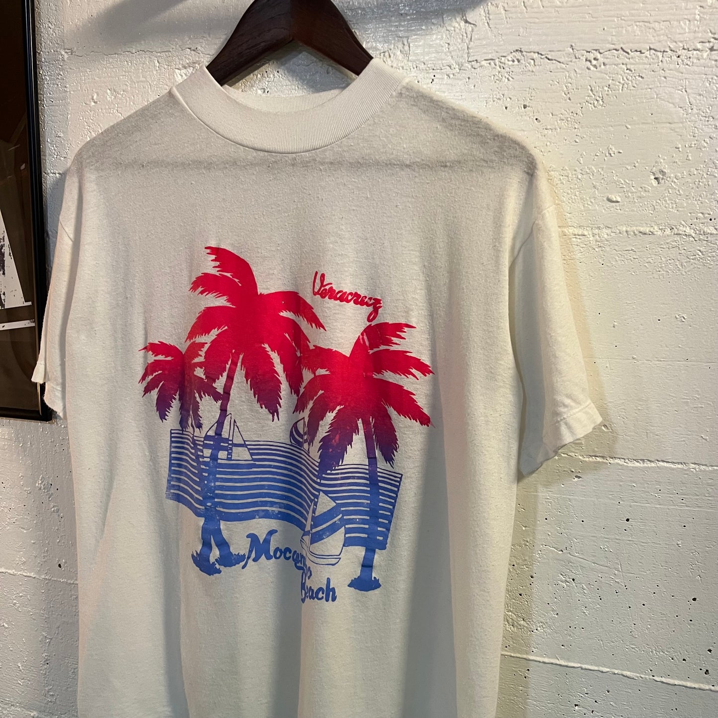 Vintage Mocambo Beach, Veracruz Mexico Baby T-Shirt - Size Youth 2XL - White/Pink/Blue