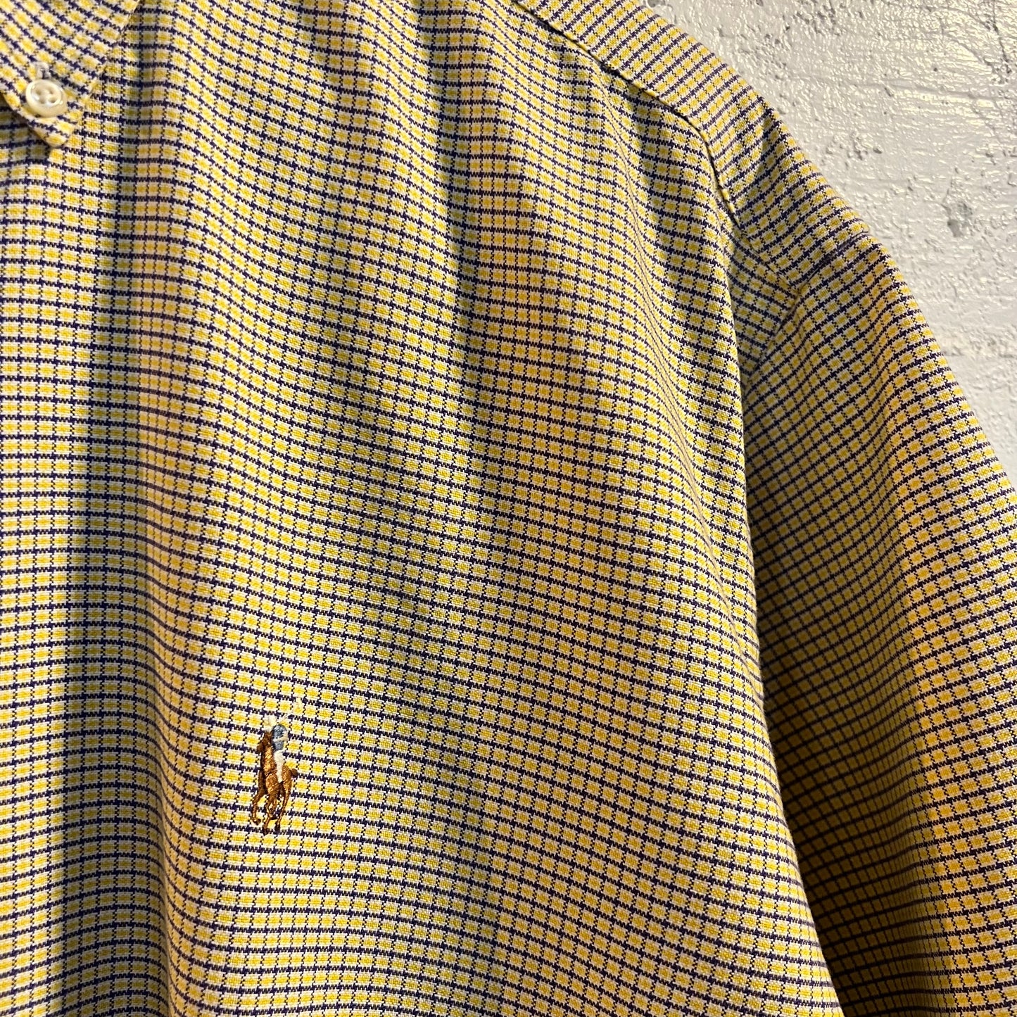 Vintage 90's Polo Ralph Lauren Blake Plaid Short Sleeve Oxford Shirt - Size Large - Yellow/Purple