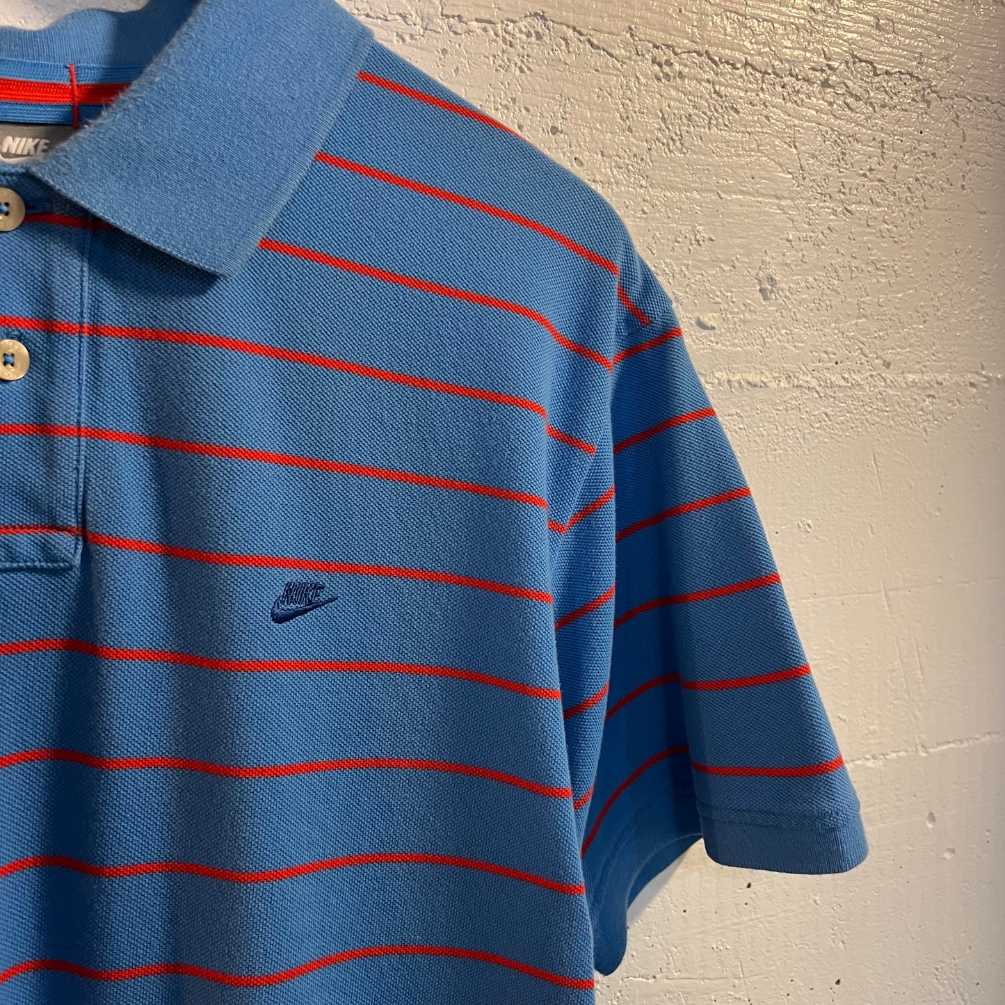 Vintage 2000's Nike Mini Swoosh Embroidered Striped Polo Shirt - Size XL - Silver Tag - Blue/Red
