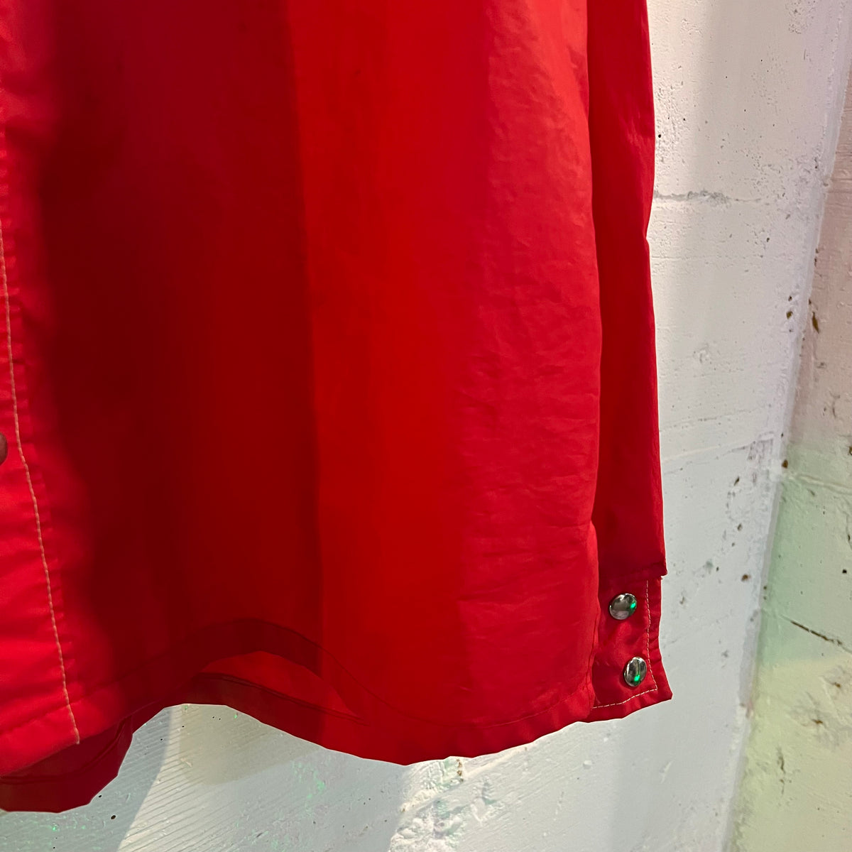 True Vintage 60's Champion Running Man Rodeo Style Button Snap Nylon Jacket - Size XL - Made In USA - Red/White