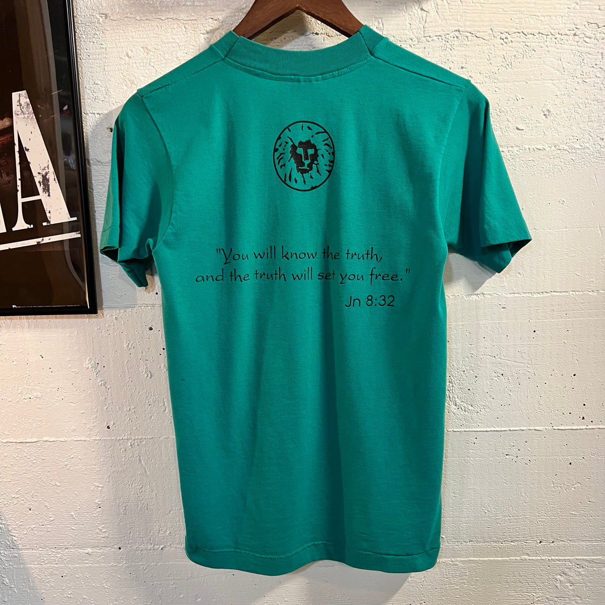 Vintage 90's Religious Jesus Single Stitch T-Shirt - Size Small - Made In USA - Turquoise/Purple