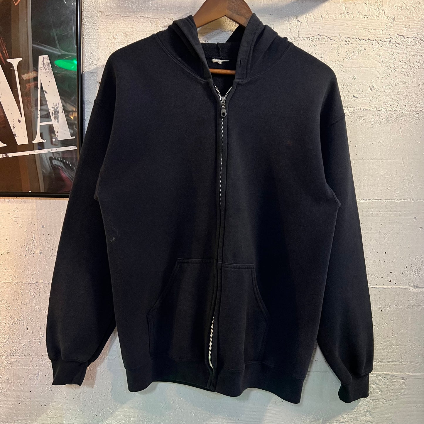 Vintage Blank Zip Up Hoodie Sweatshirt - Size Medium - Navy