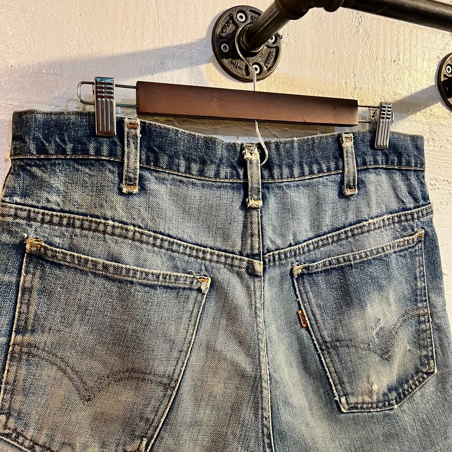 Vintage 70's Distressed Levi's Orange Tab Re-Worked Cut Off Denim Shorts - Size 33 - Light Wash - Made In USA