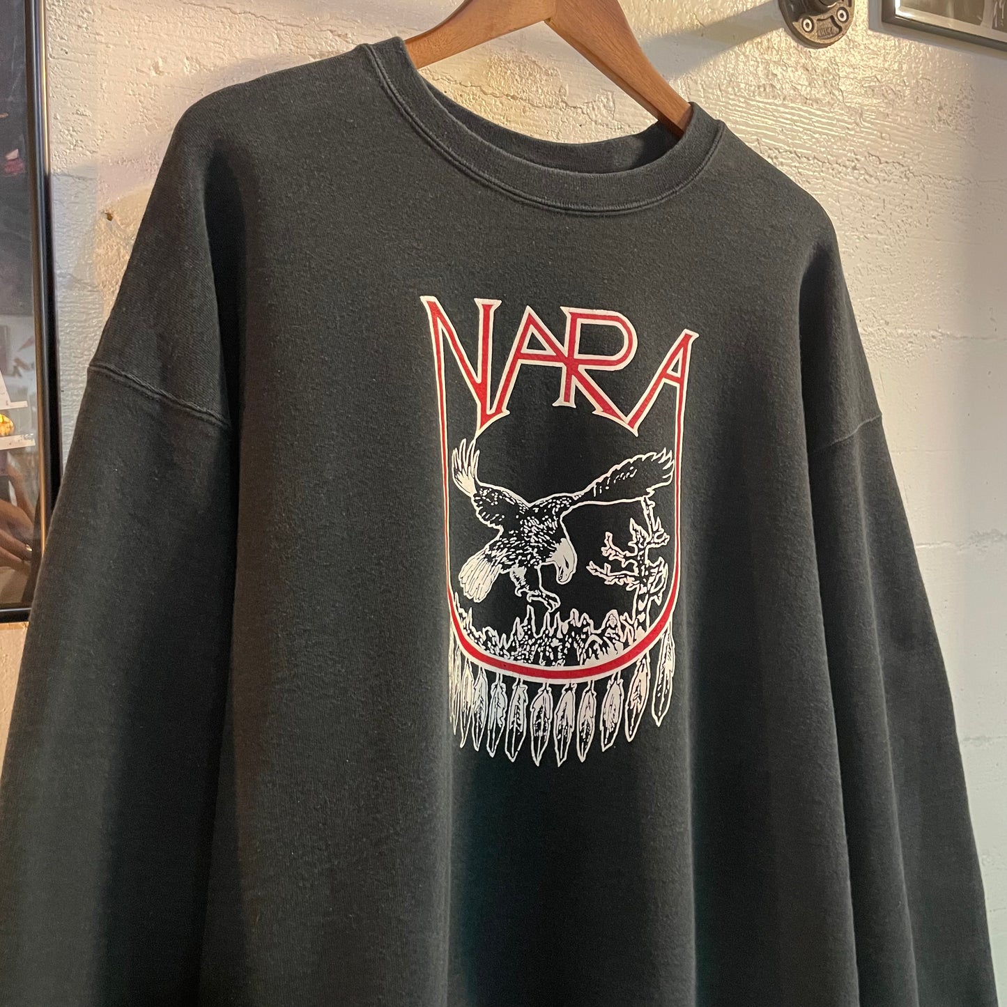 Vintage NARA Native Eagle Heavyweight Cotton Crewneck Sweatshirt - Size XXL - Black/Red