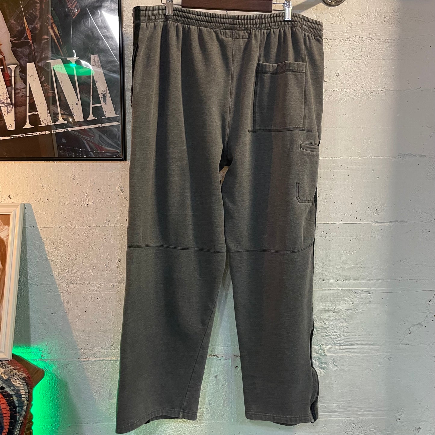Vintage 2000's Baggy Loose Fit Distressed Side Stripe Sweatpants - Size Large - Charcoal Gray/Black