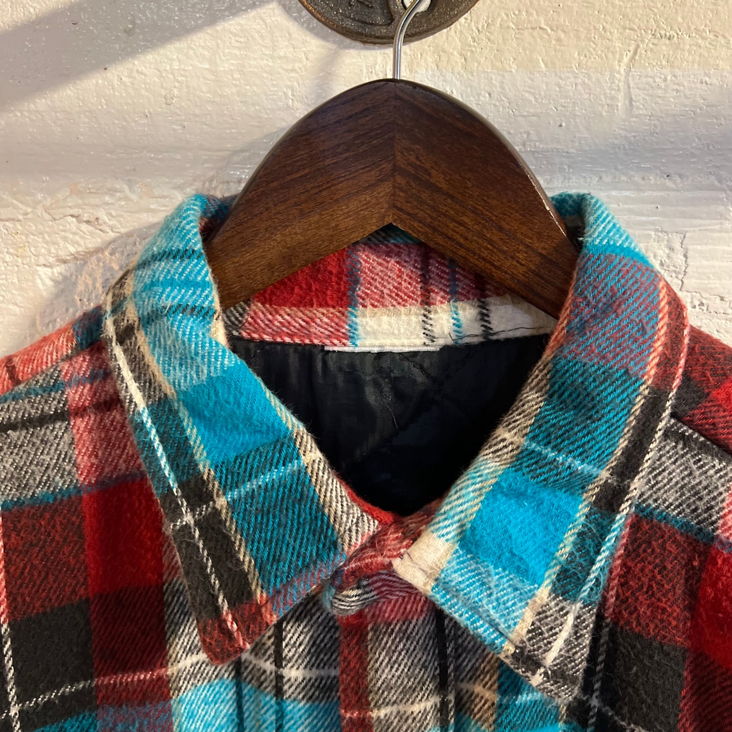Vintage Quilted Plaid Pearl Snap Flannel Shirt - Size Large - Red/White/Blue