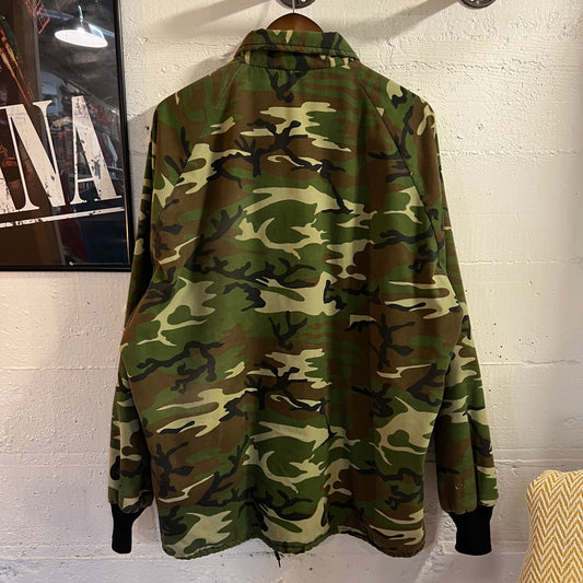 Vintage 70's/80's Pla-Jac By Dunbrooke Woodland Camo Snap Coaches Jacket - Size XL (48/50) - Made In USA - Woodland