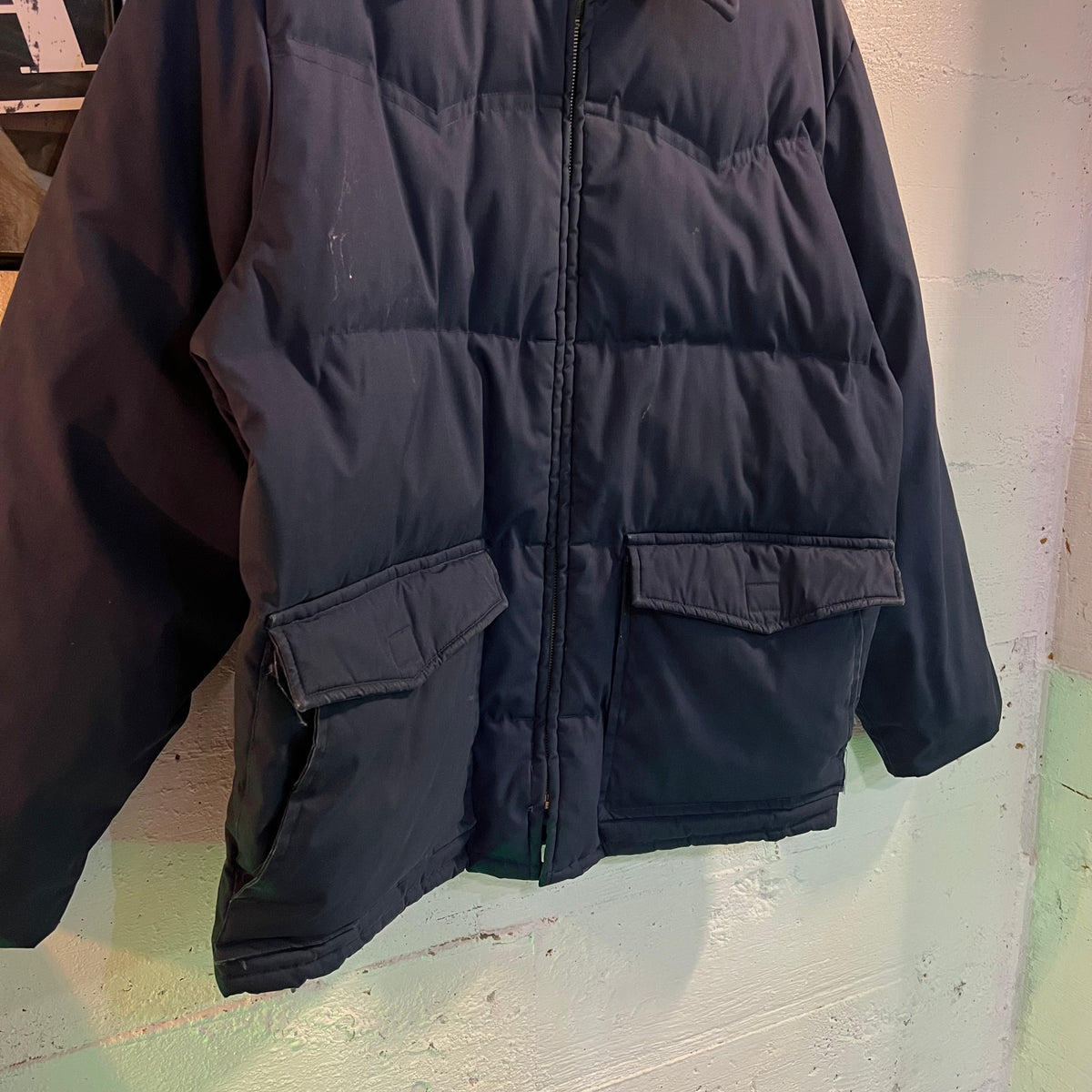 Vintage 1970's JCPenney Towncraft Goose Down Insulated Western Yoke Winter Jacket - Size L/XL - Navy