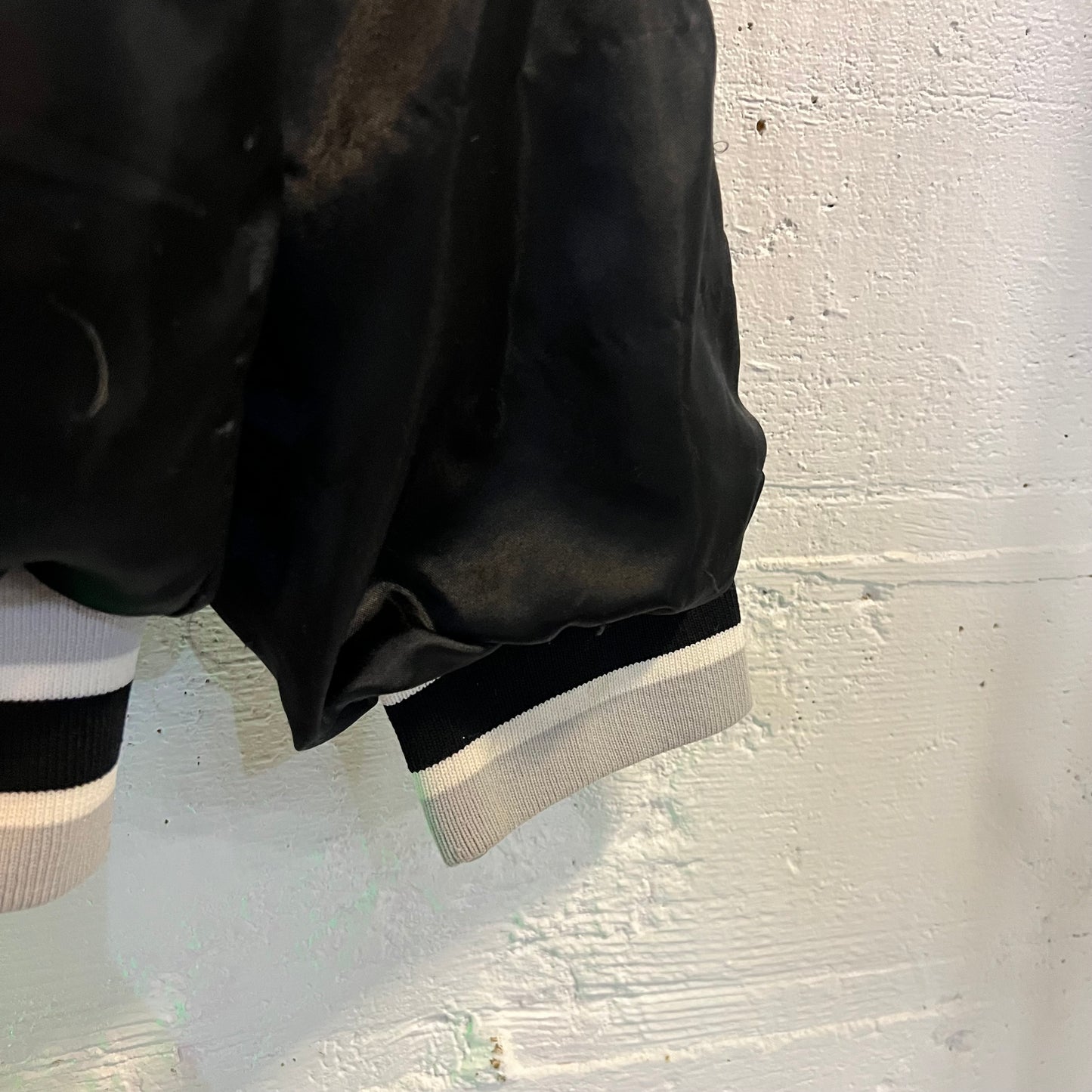 Vintage Win Wear Nylon Bomber Varsity Jacket - Size XL - Made In USA - Black/Gray/White