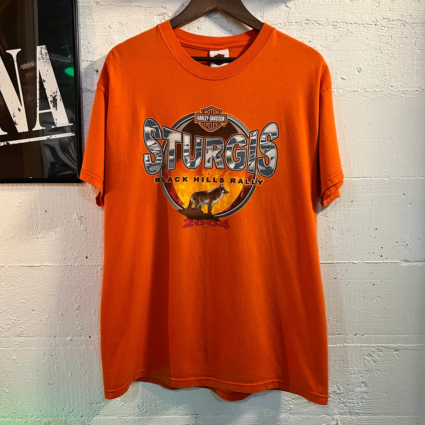 Vintage Y2K Harley Davidson Sturgis SD T-Shirt - Size Large - Made In USA - Blaze Orange