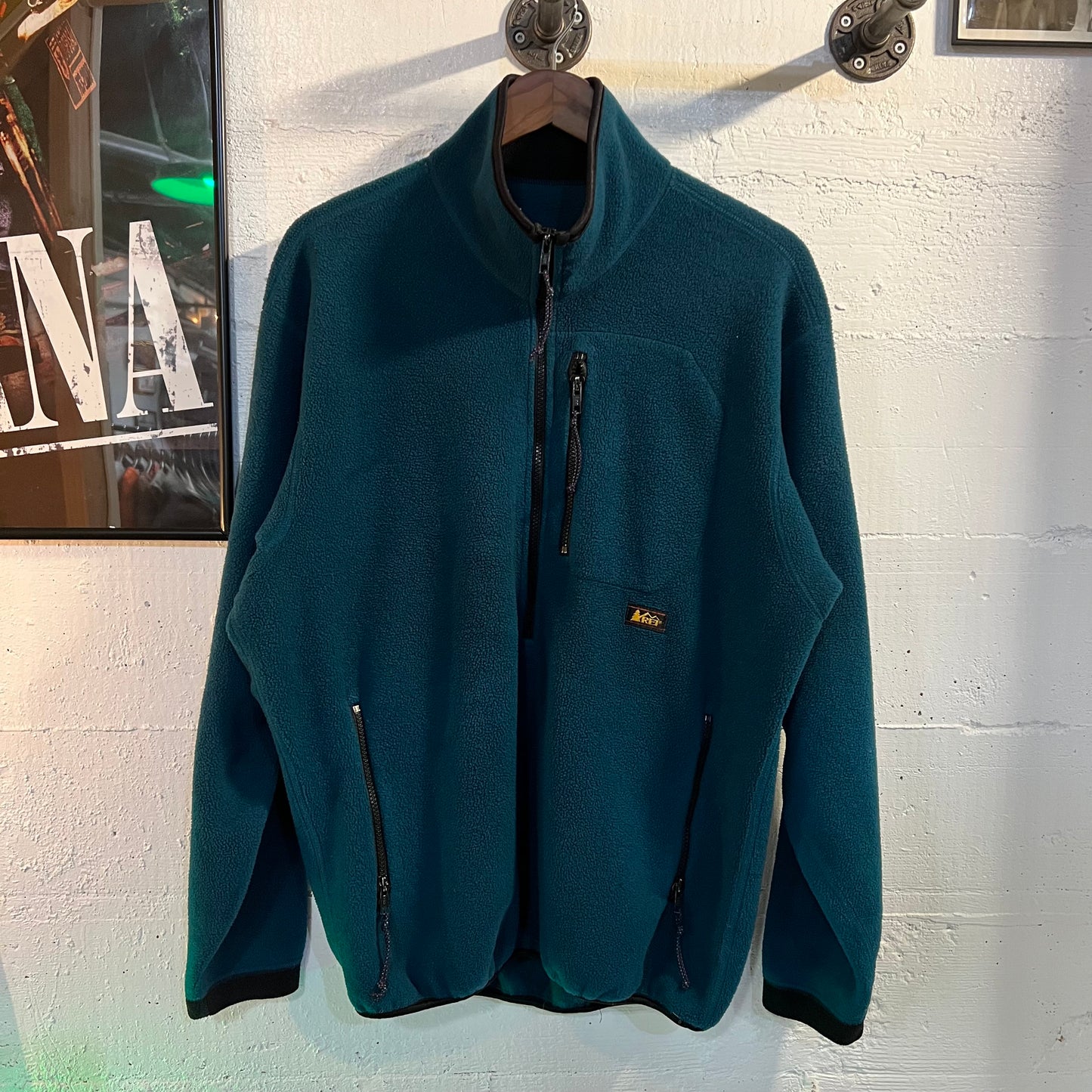 Vintage REI Polartec 1/4 Zip Pullover Fleece Jacket - Size Large - Turquoise/Black