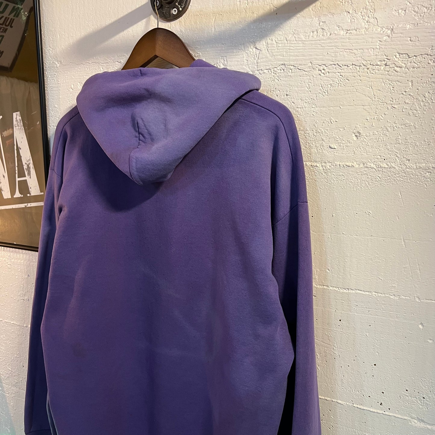 Vintage 2000's Distressed Sun Faded Elmira Wrestling Hoodie Sweatshirt - Size Large - Purple/Yellow/Grey