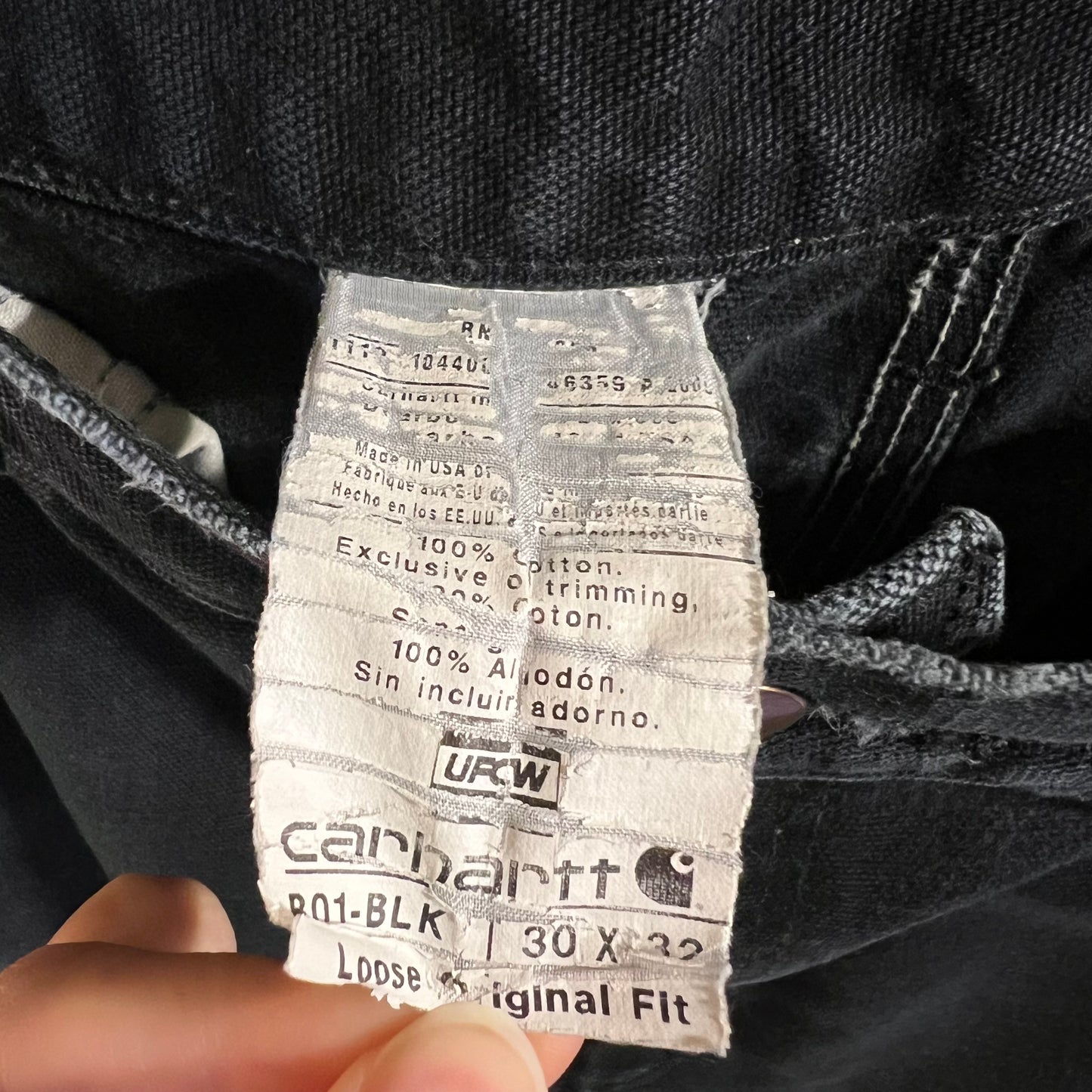 Vintage Carhartt Distressed Double Knee Duck Canvas Pants - Size 30 x 32 - Union Made In Made In USA - B01-BLK