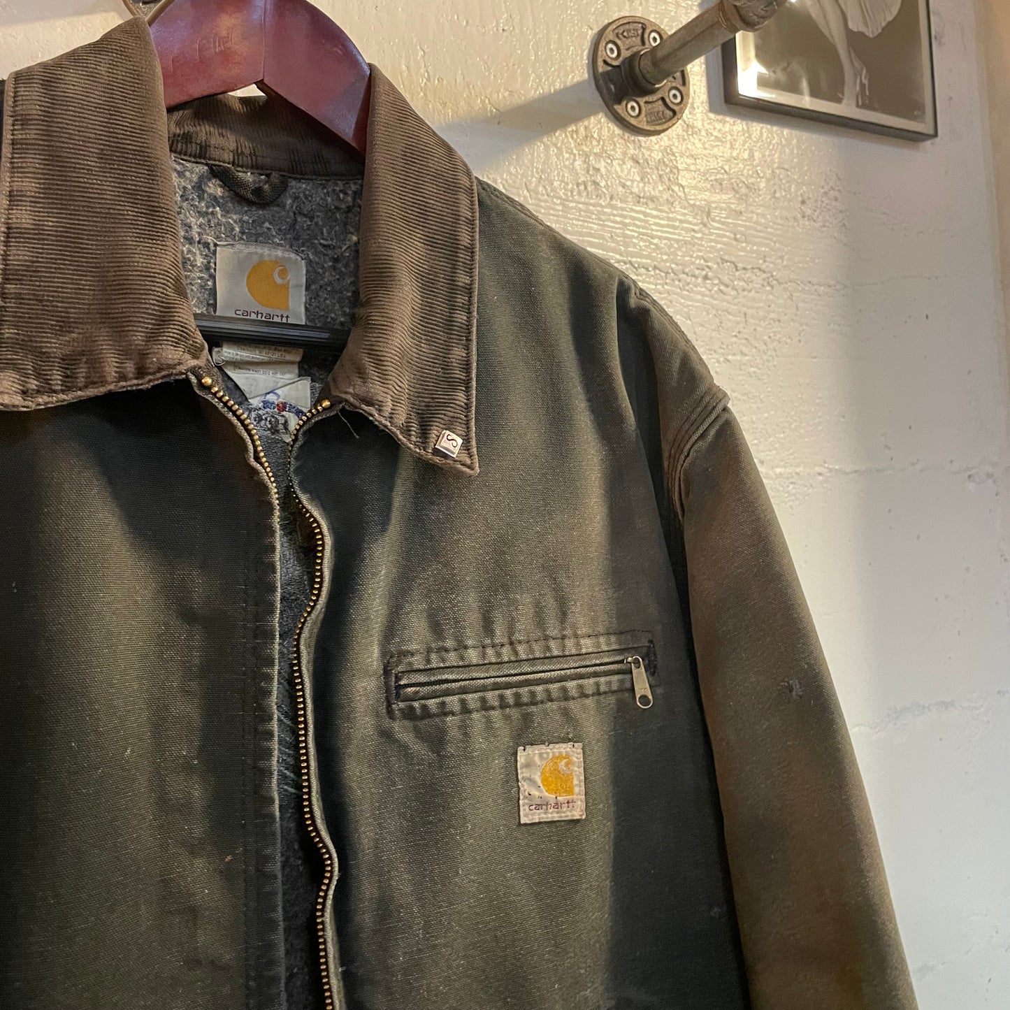 Vintage 2000's Distressed Embroidered Carhartt Detroit Blanket Lined Jacket - Size Large - Black - J01-BLK