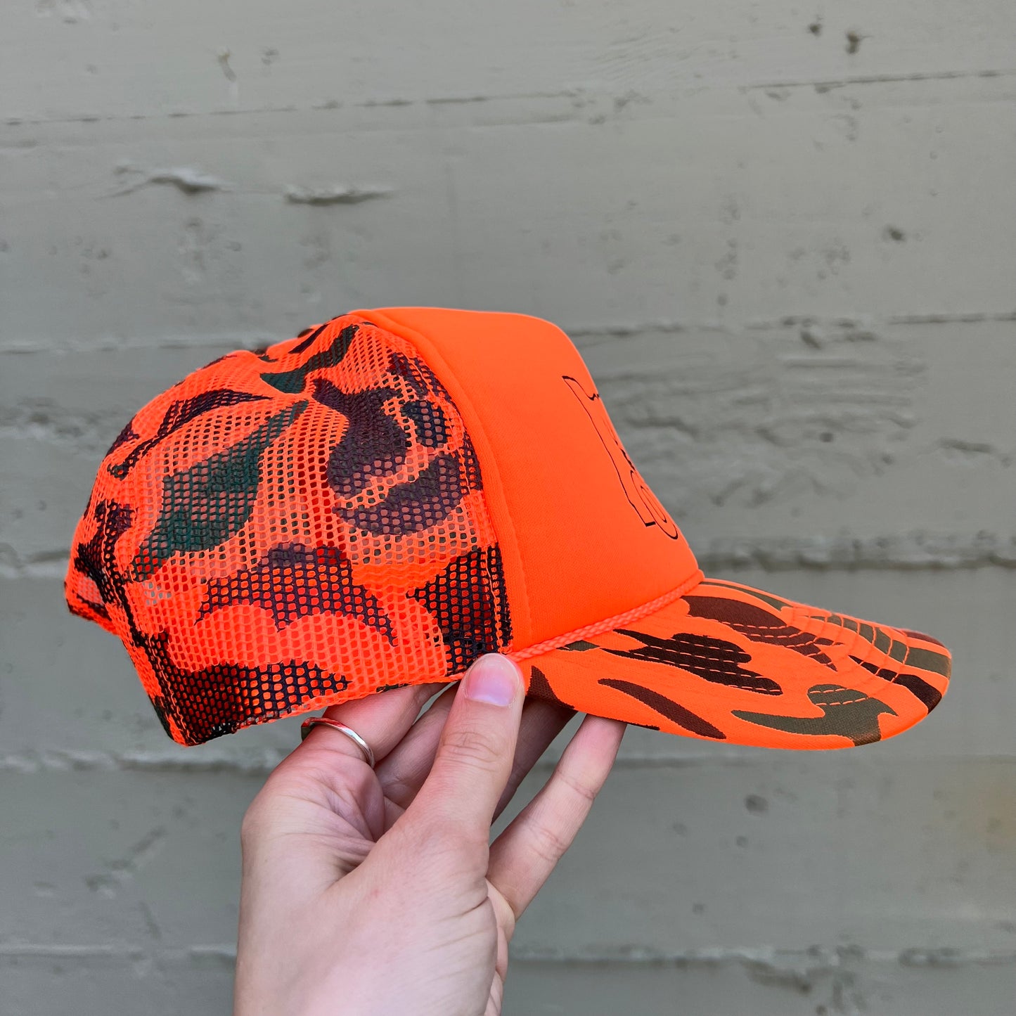 Vintage Blaze Orange Camo OHA Trucker Hat - O/S - Blaze Orange Camo