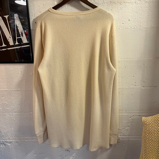 Vintage 1980s St. Johns Bay JCPenney Waffle Knit Long Sleeve Cotton Thermal Shirt - Size XL - Made In USA - Off-White/Cream