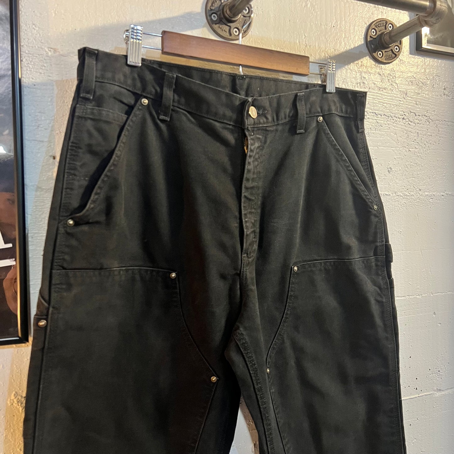 Vintage Carhartt Duck Canvas Original Fit Double Knee Work Pants - Size 35" x 32" - Black - B136 BLK